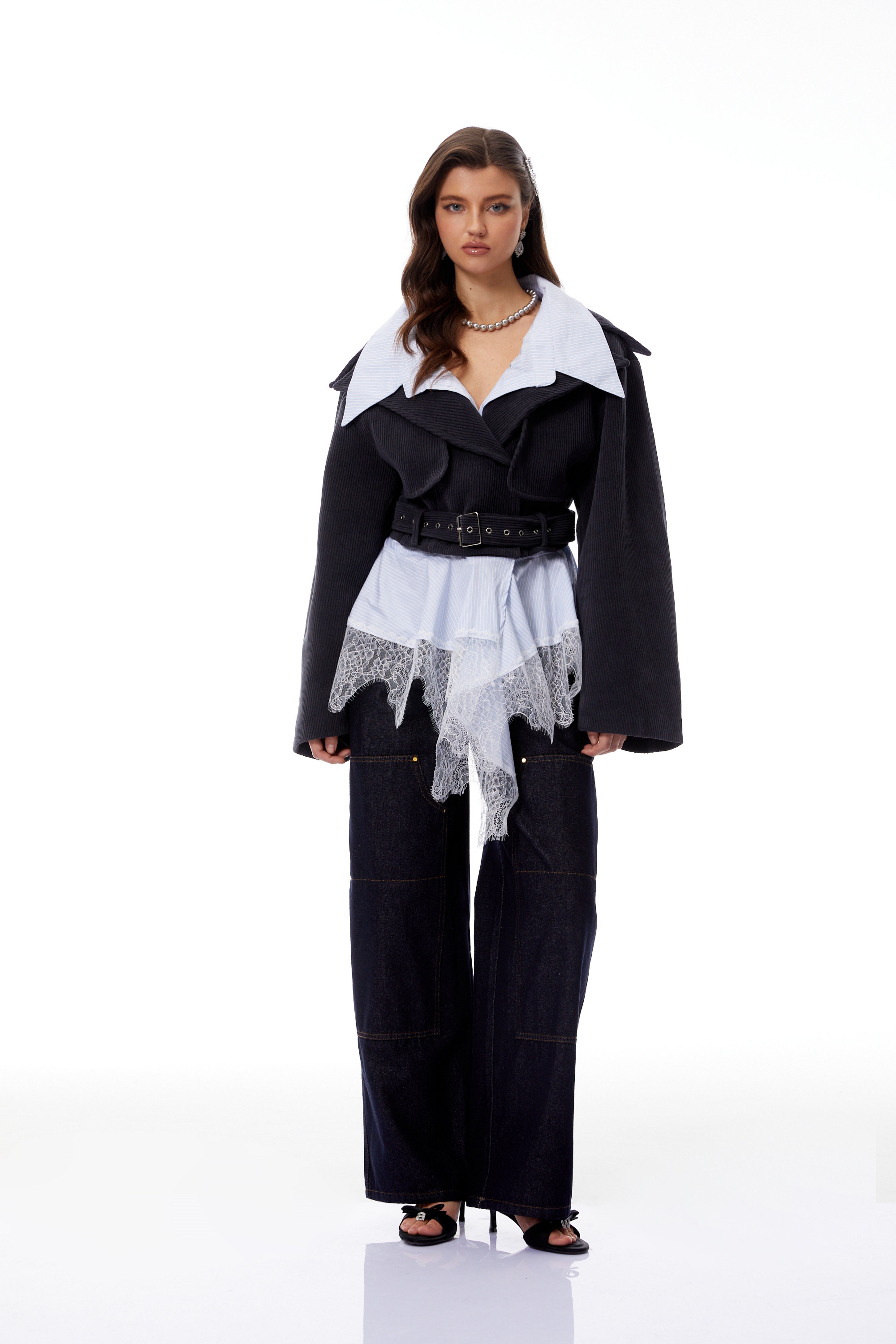 Kaja Charcoal Shirt Panel Corduroy Jacket