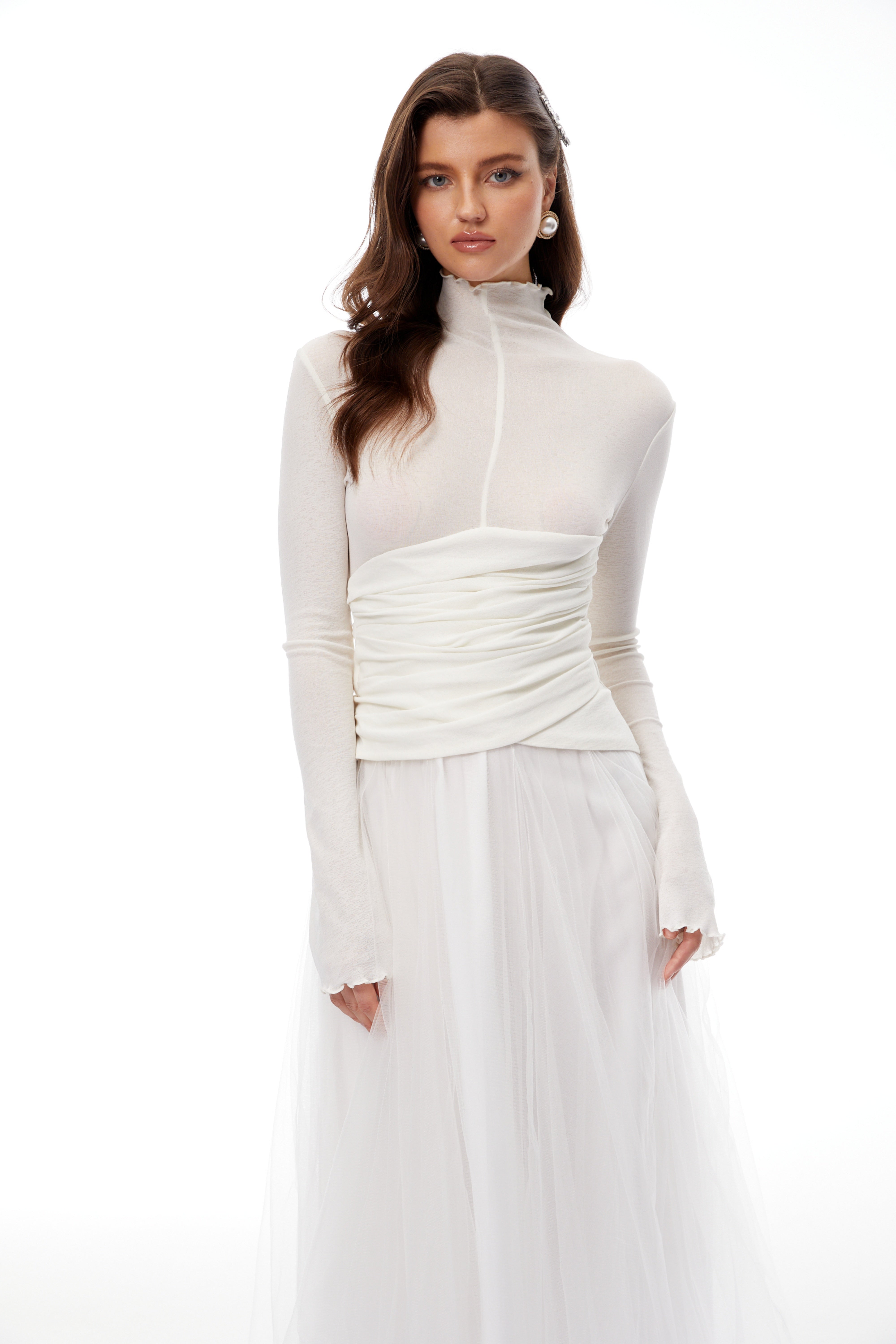 Lark White Tulle Panel Knit Midi Dress
