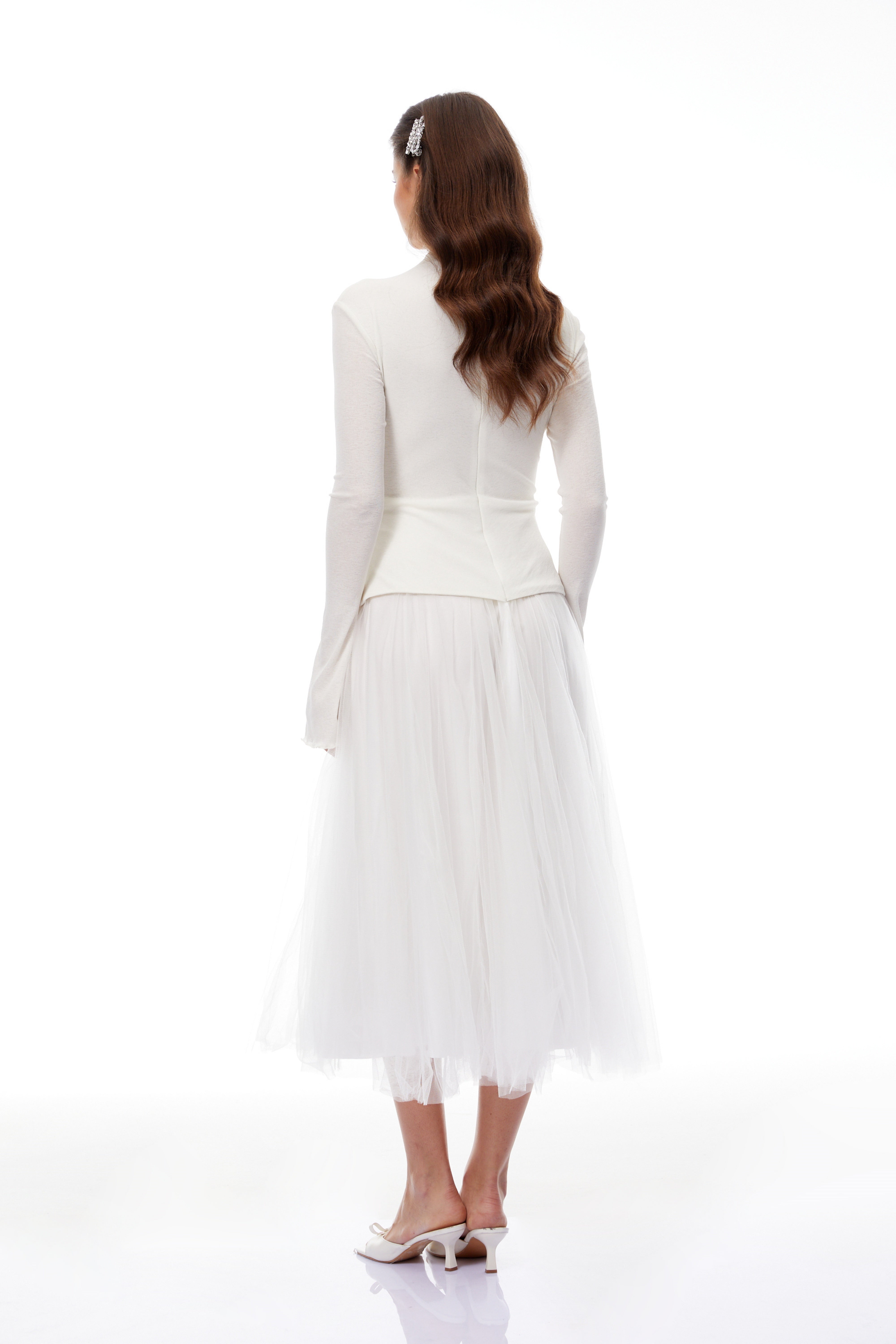 Lark White Tulle Panel Knit Midi Dress
