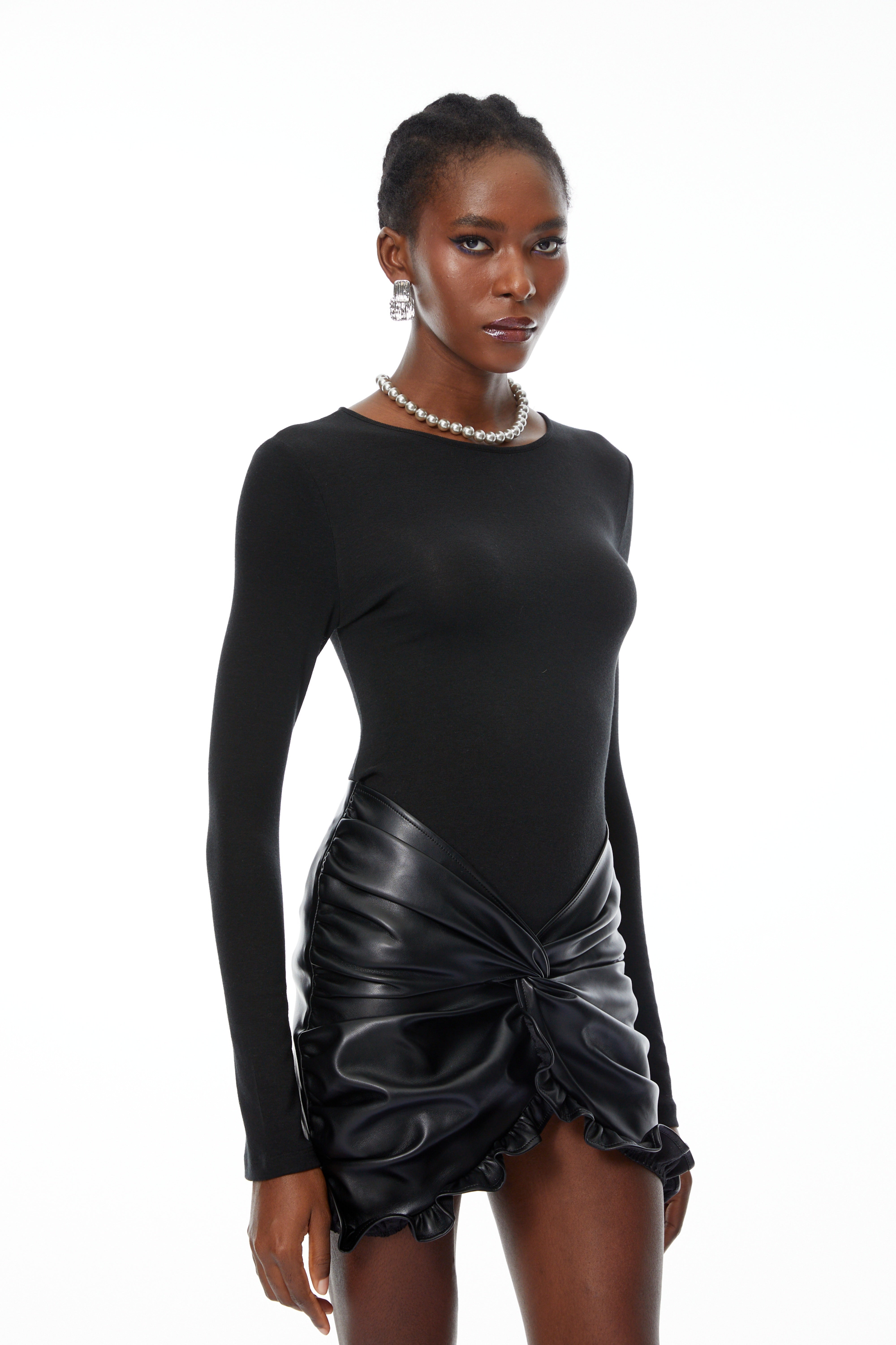 Alexandra Black Twisted Leather Panel Mini Dress