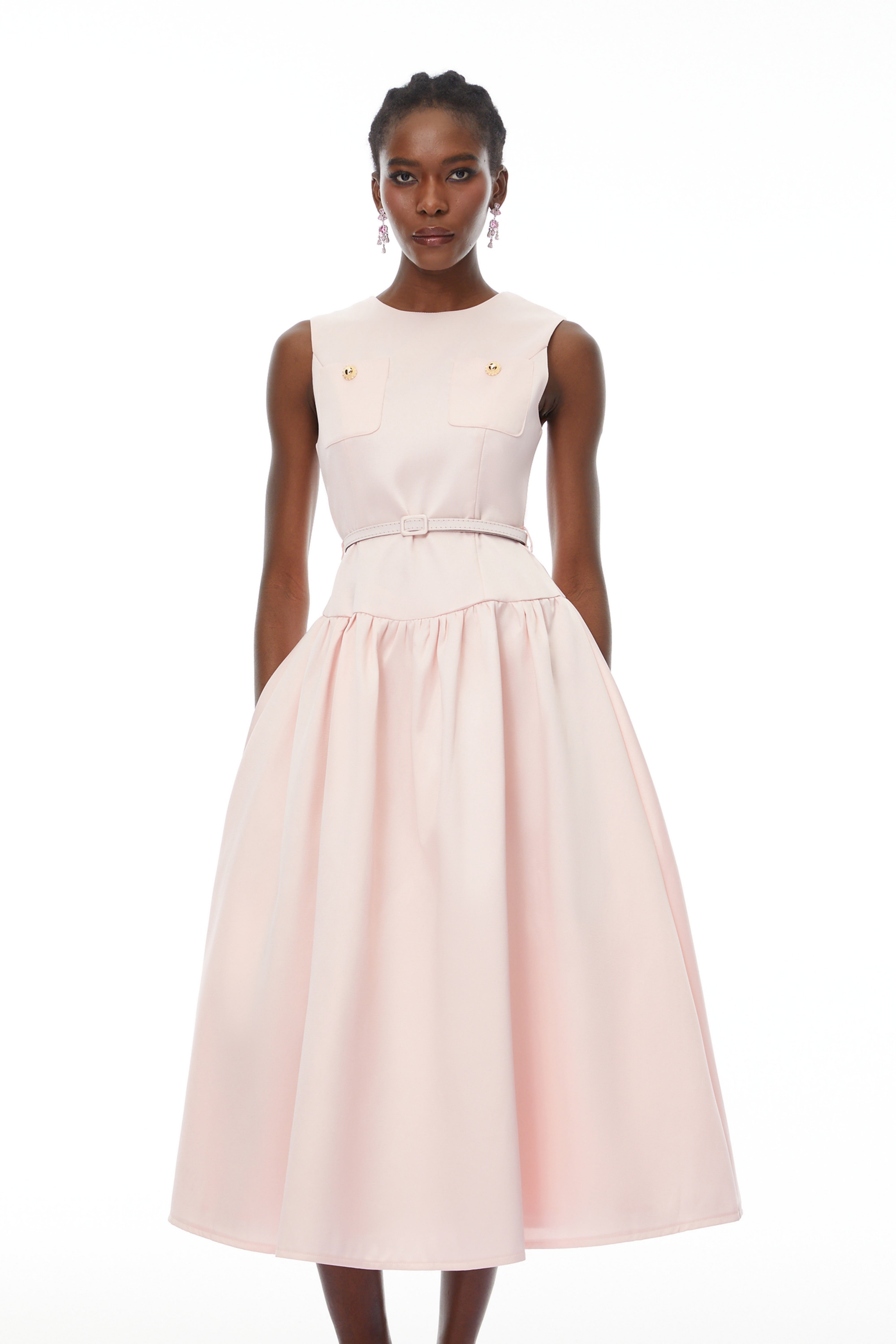 Triana Pink Belt Waist Satin Maxi Dress