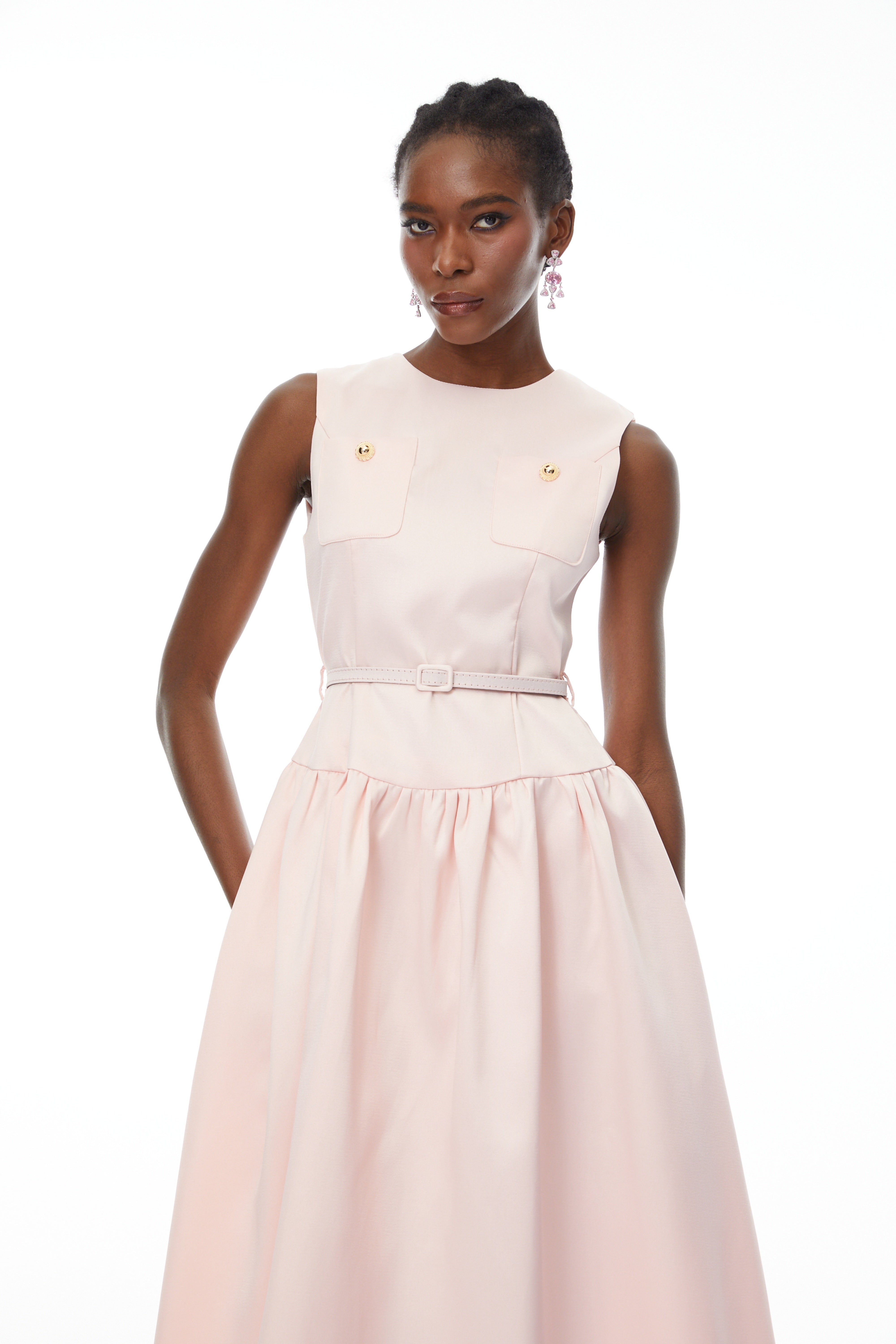 Triana Pink Belt Waist Satin Maxi Dress