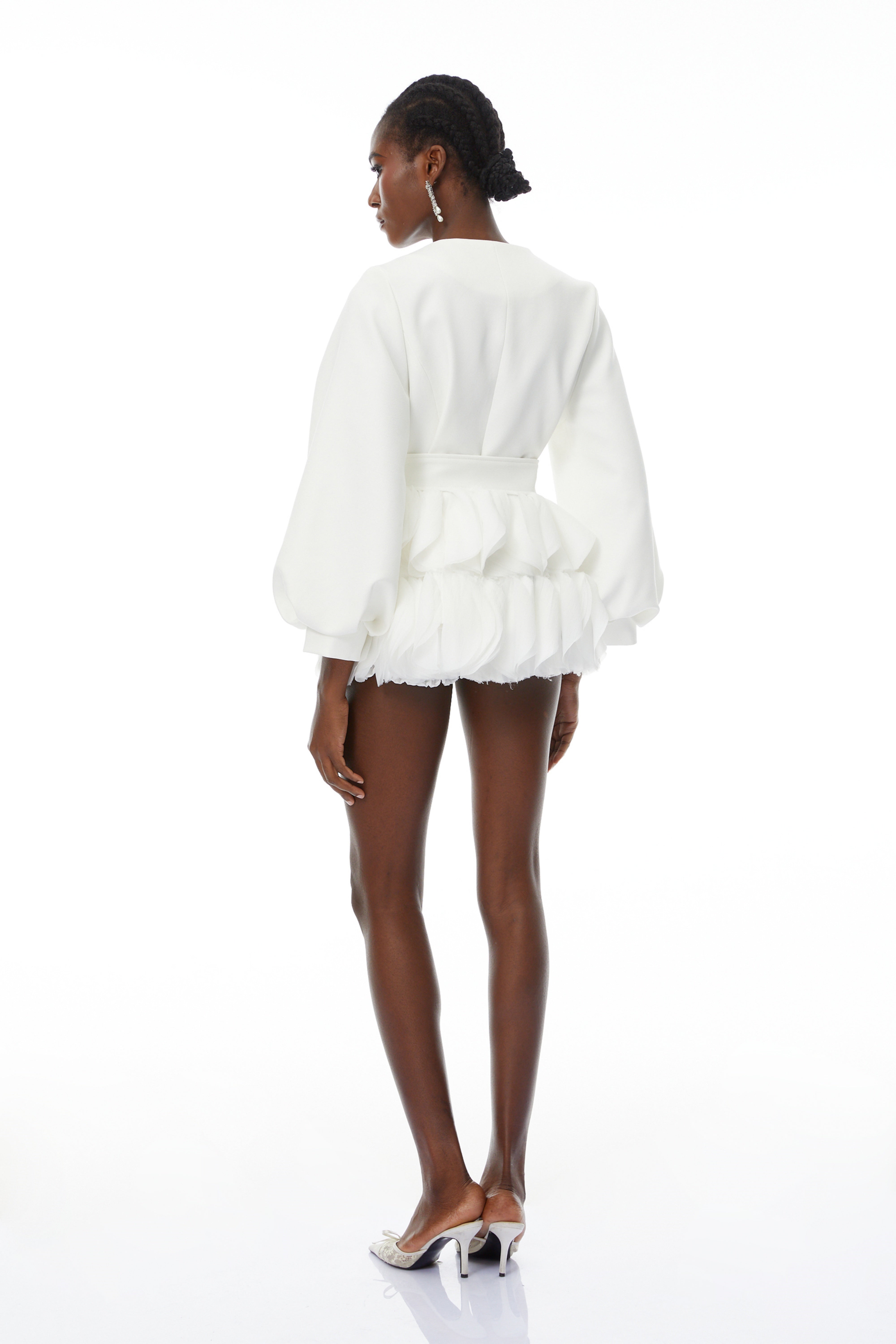 Giulia White Belted Ruffled Panel Mini Dress