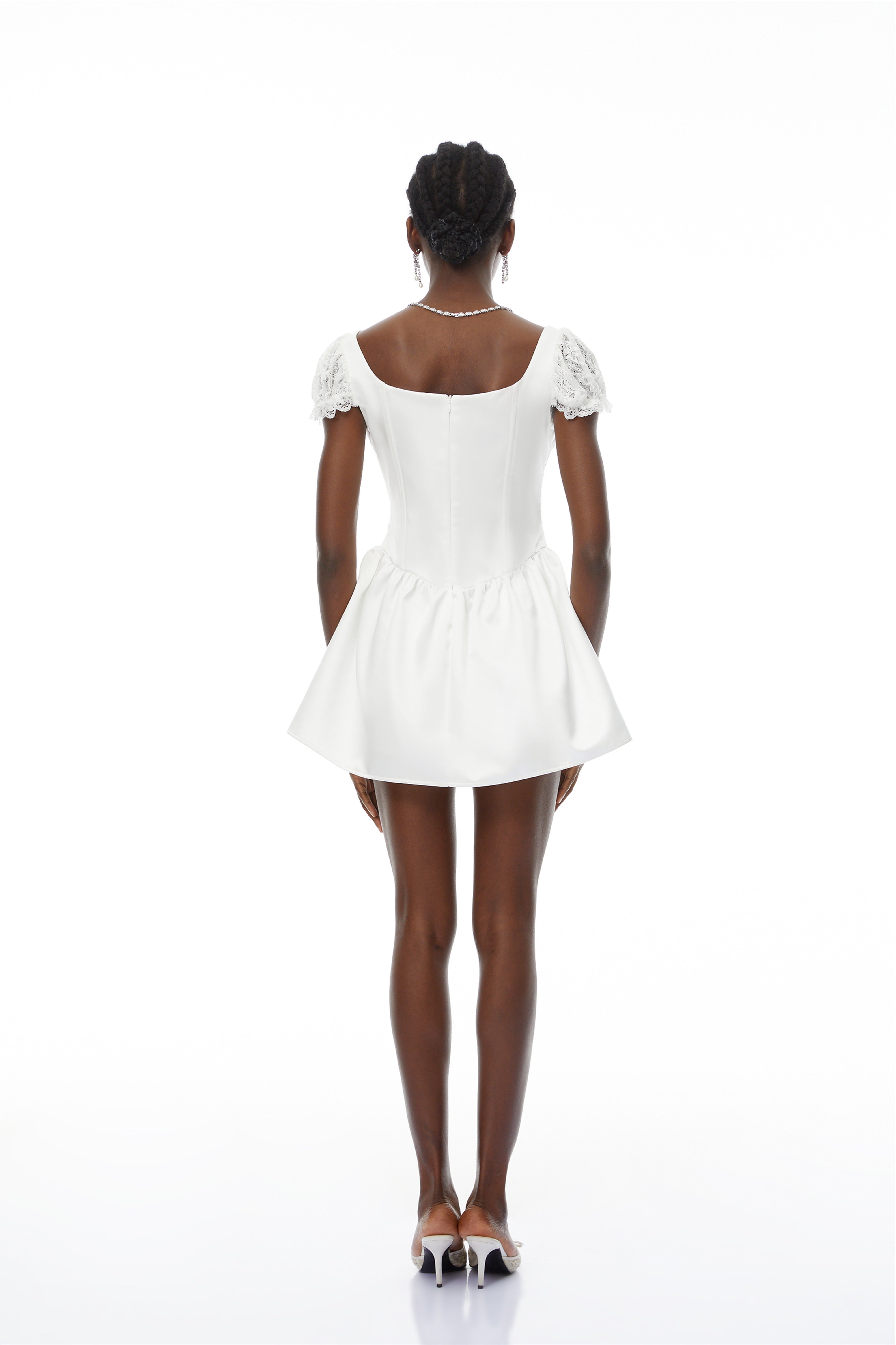 Candice White Lace Panel Corset Puff Mini Dress