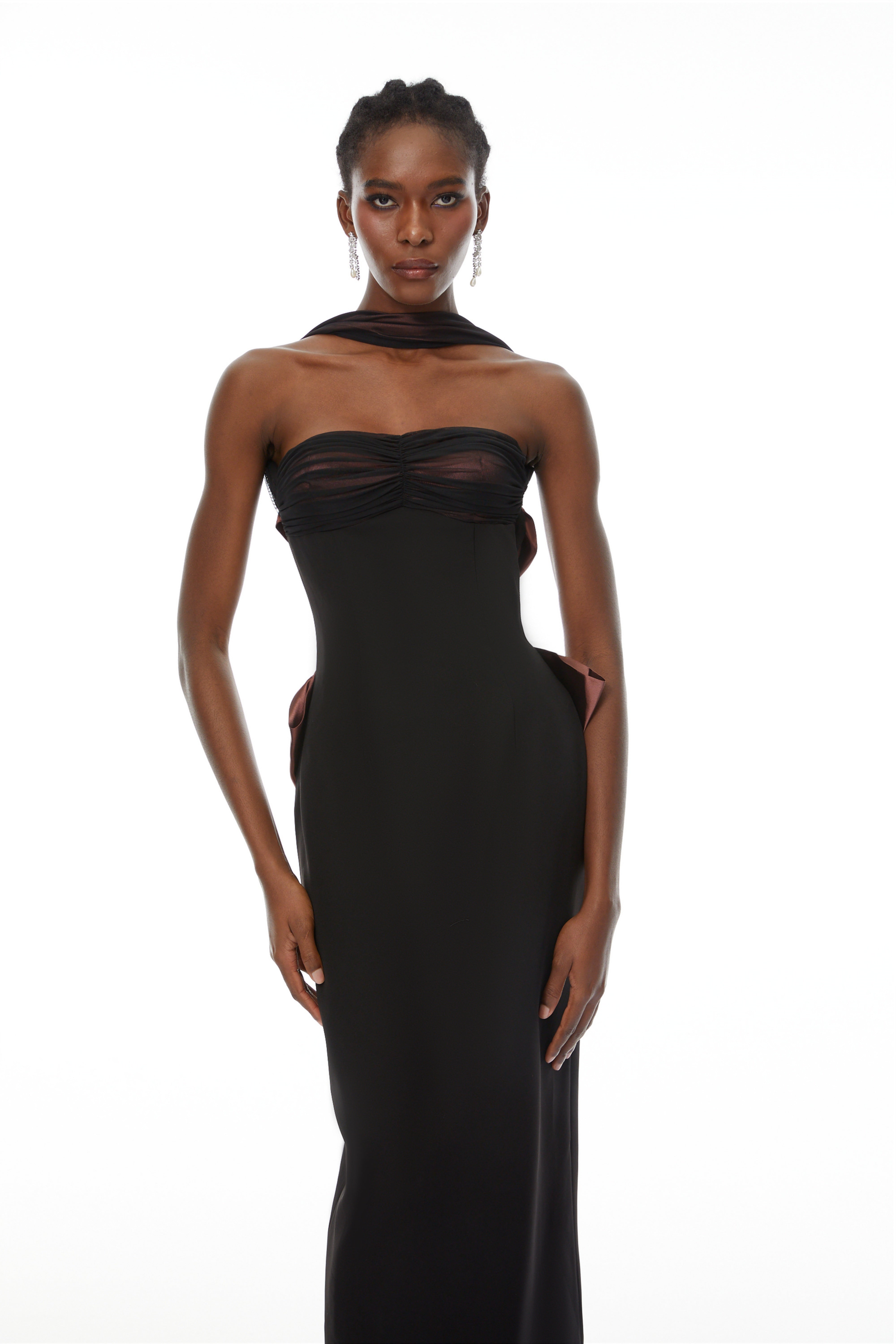 Black Open Back Maxi Gown with Bow