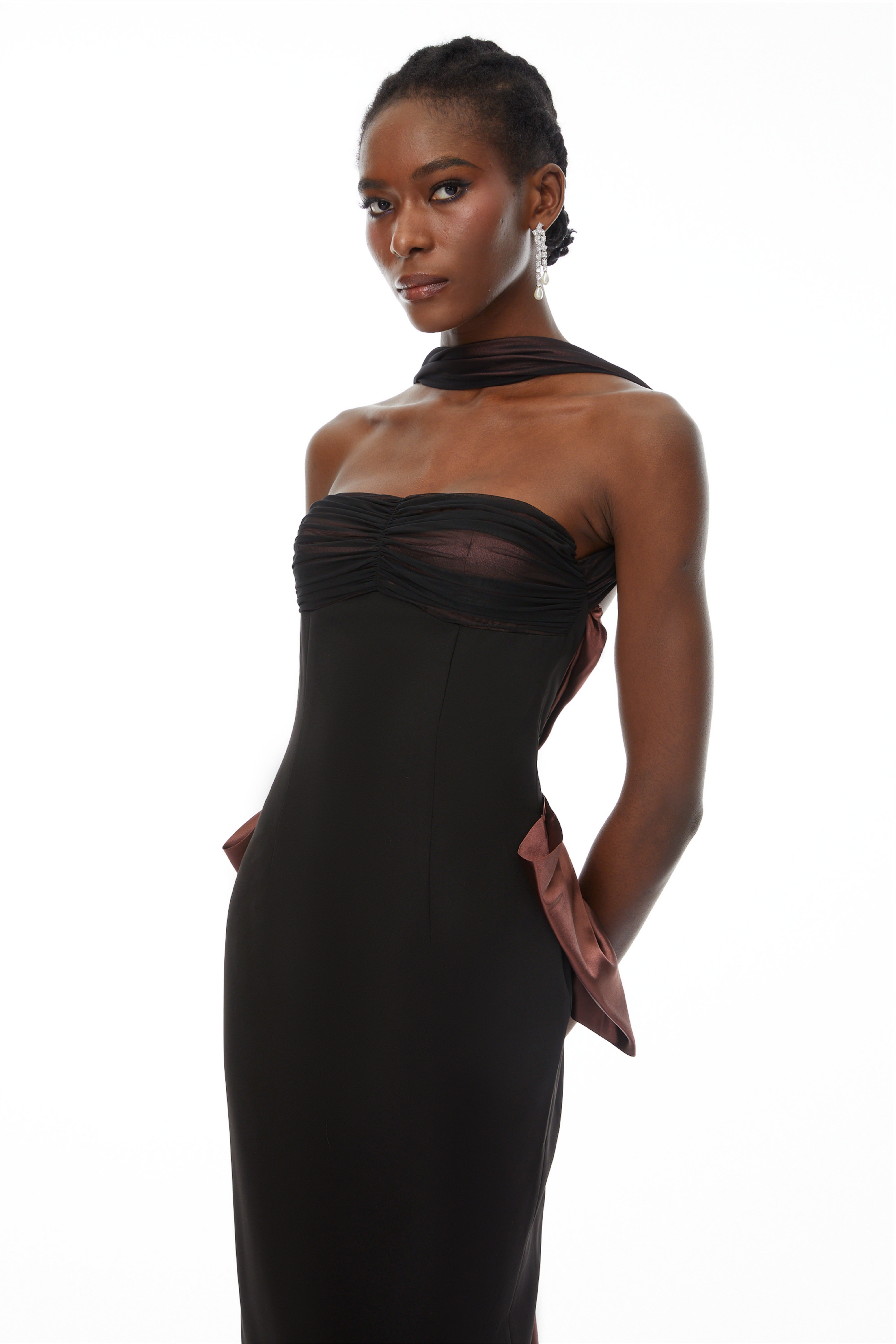 Black Open Back Maxi Gown with Bow