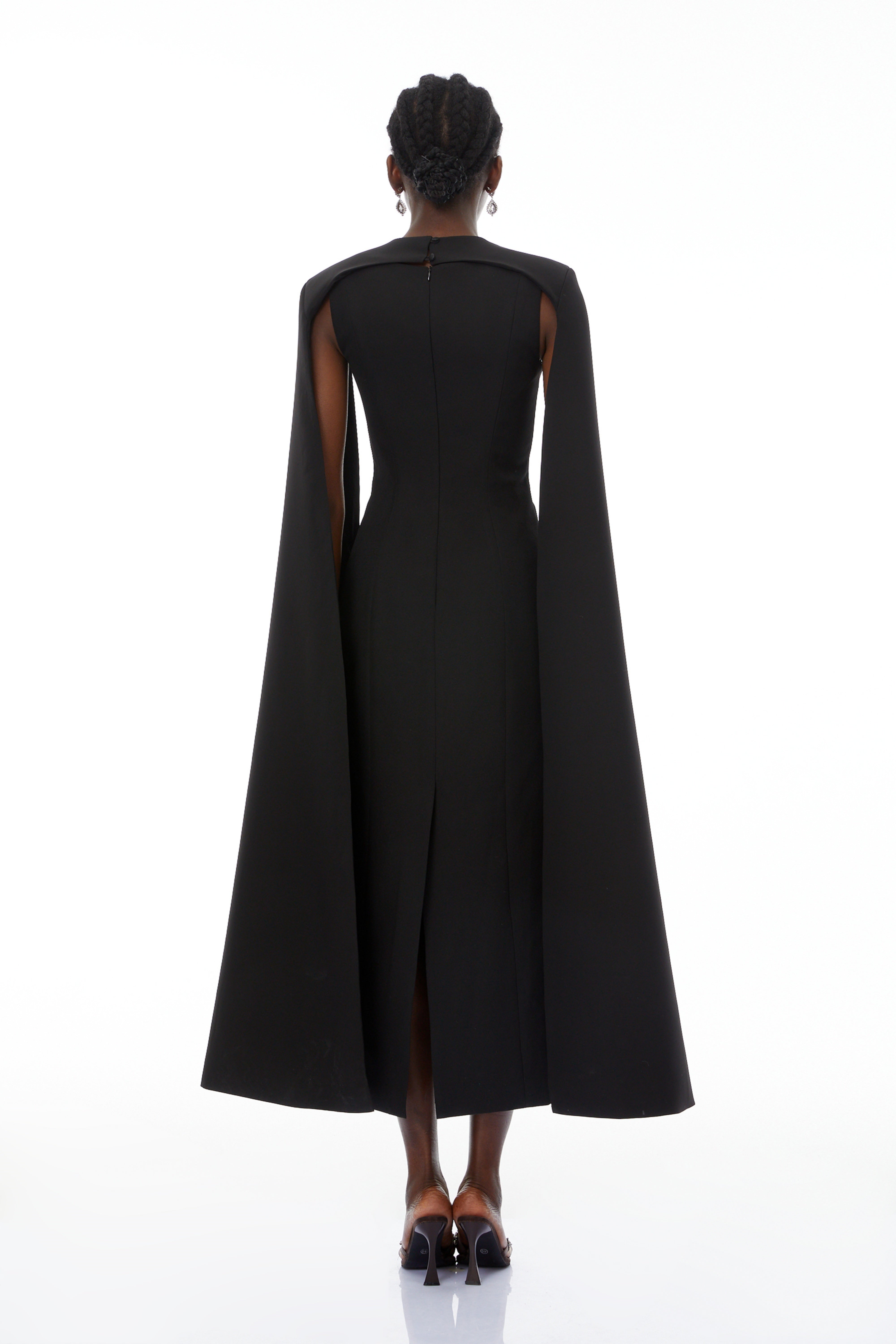 Brynja Black Cape Design Maxi Gown