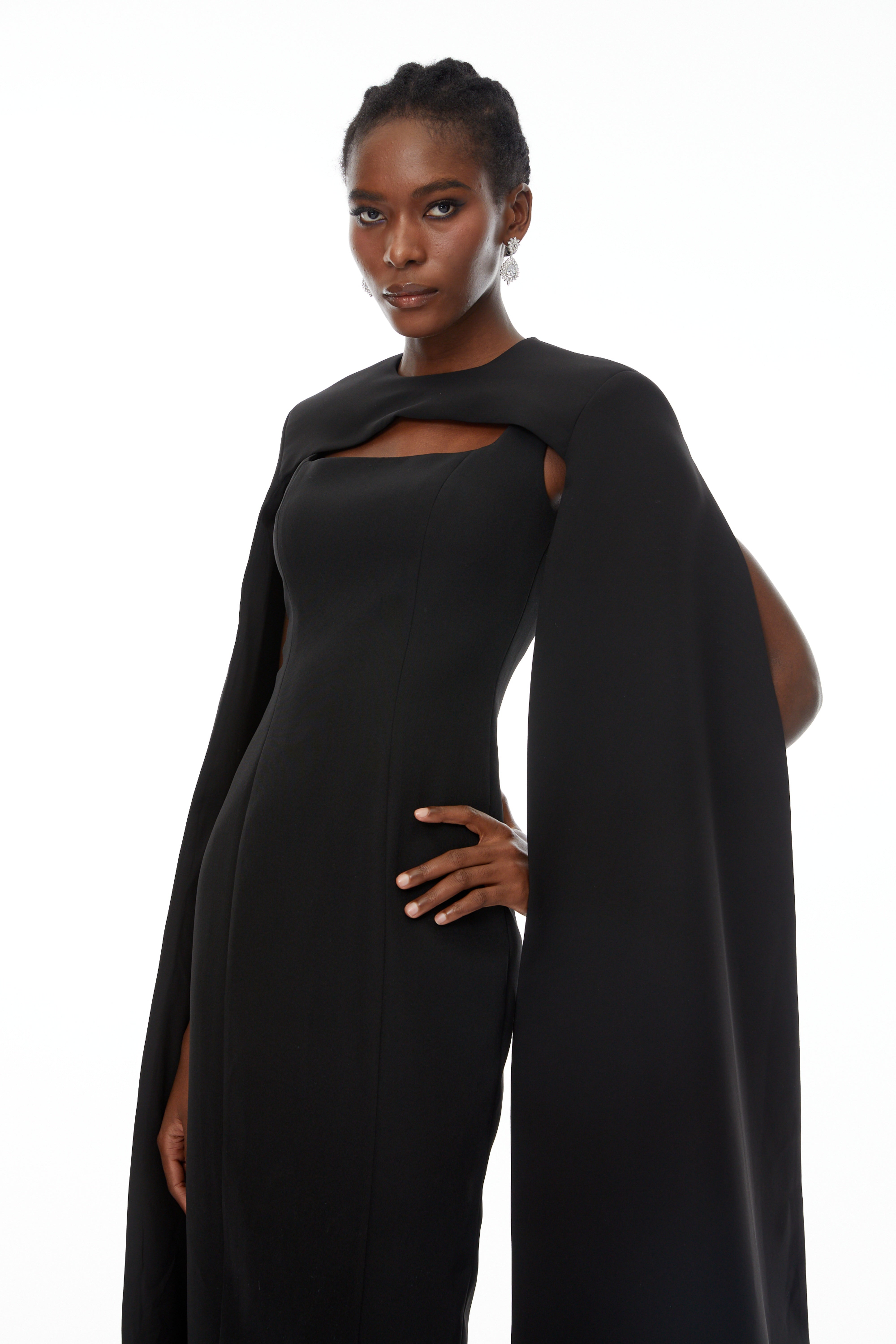 Brynja Black Cape Design Maxi Gown