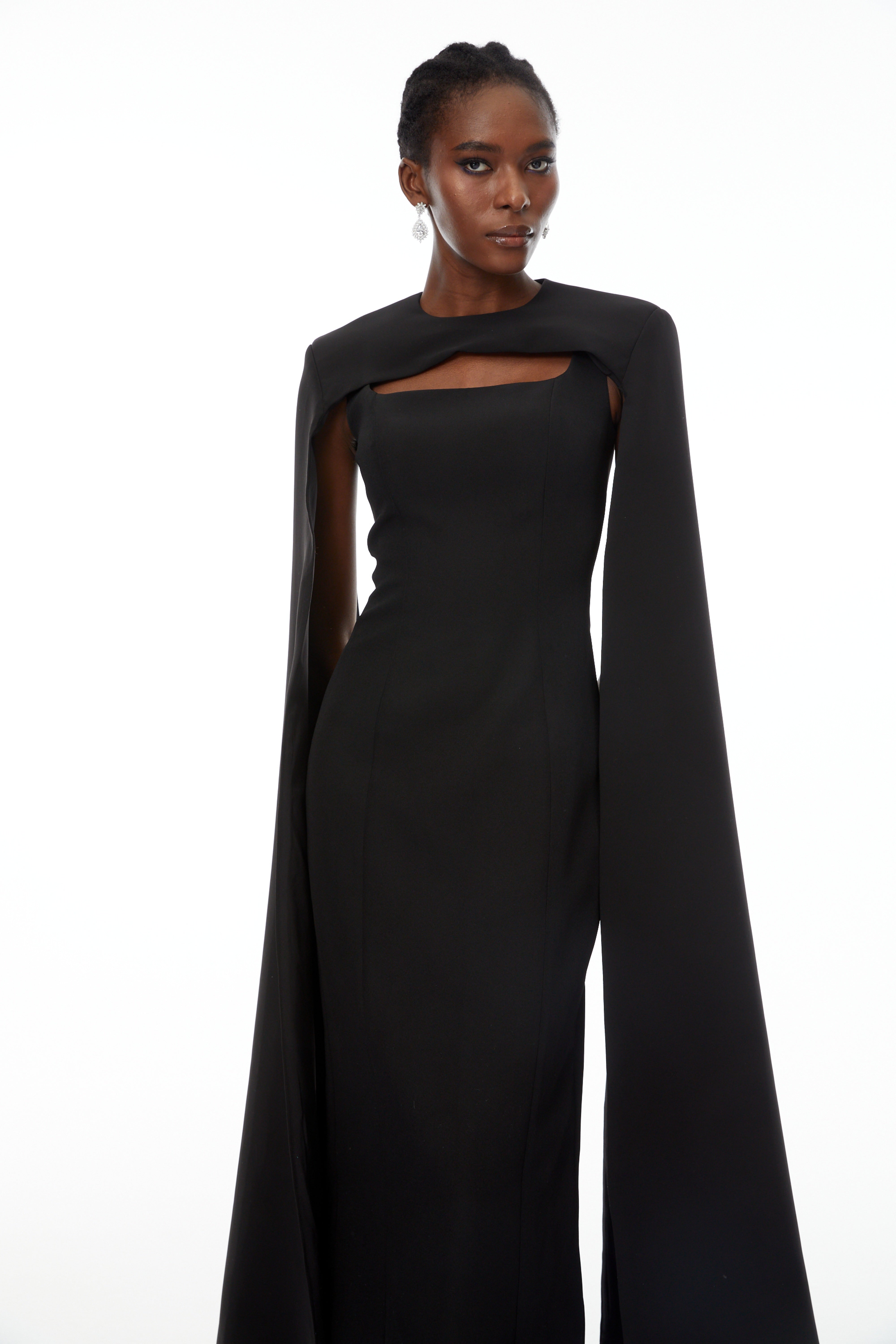 Brynja Black Cape Design Maxi Gown