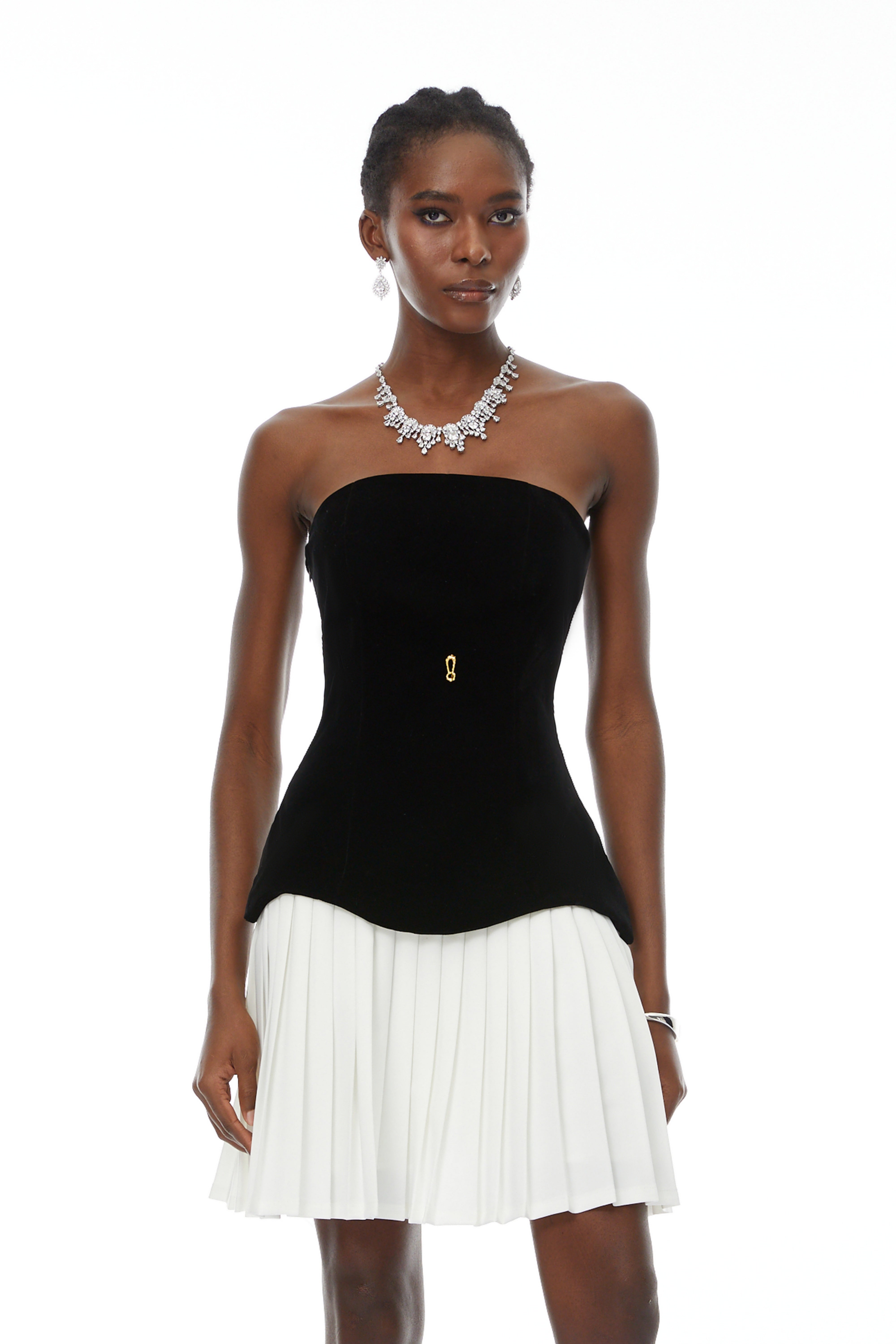 Adèle Color Block Velvet Bodice Mini Dress