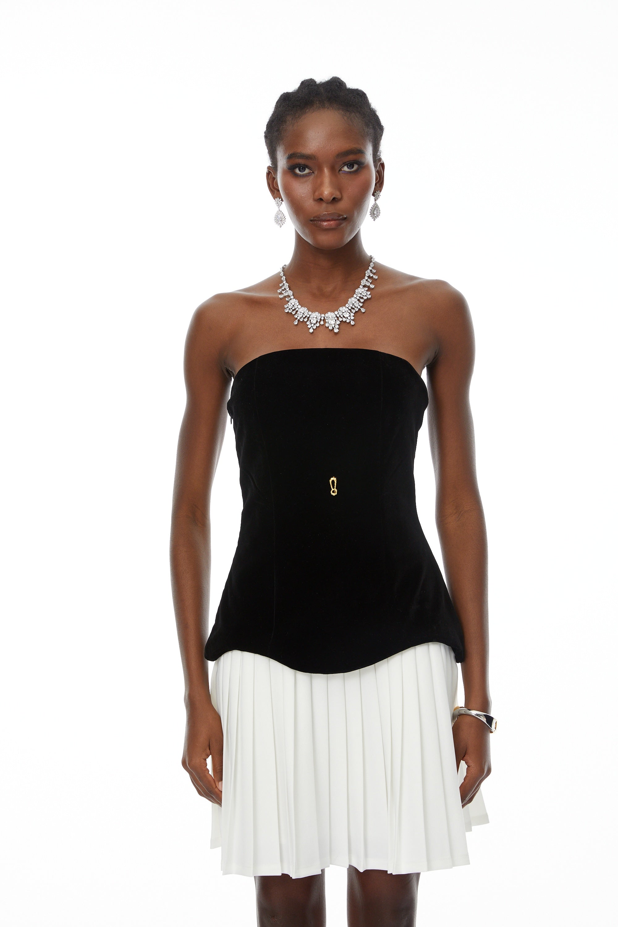 Adèle Color Block Velvet Bodice Mini Dress