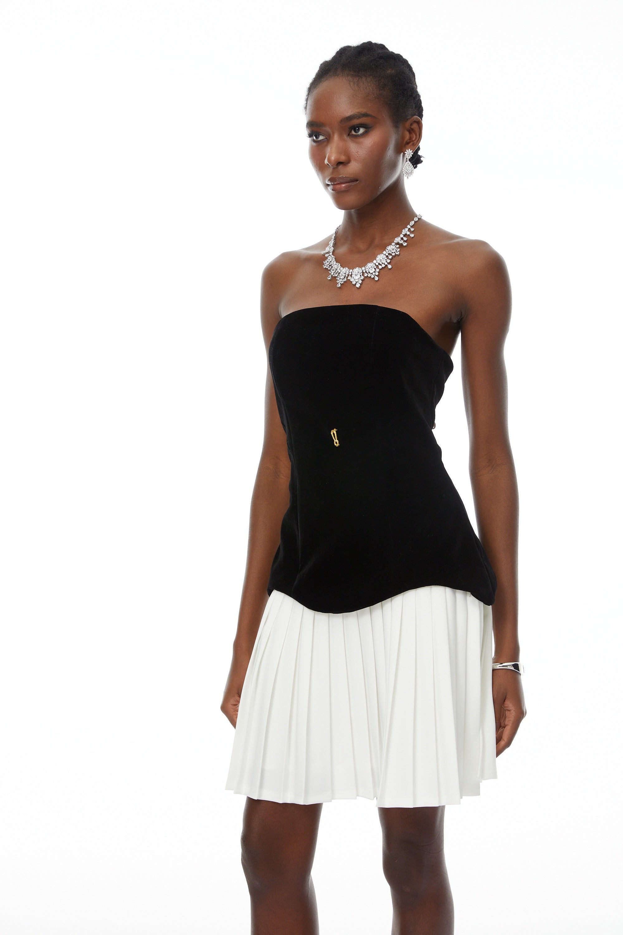 Adèle Color Block Velvet Bodice Mini Dress