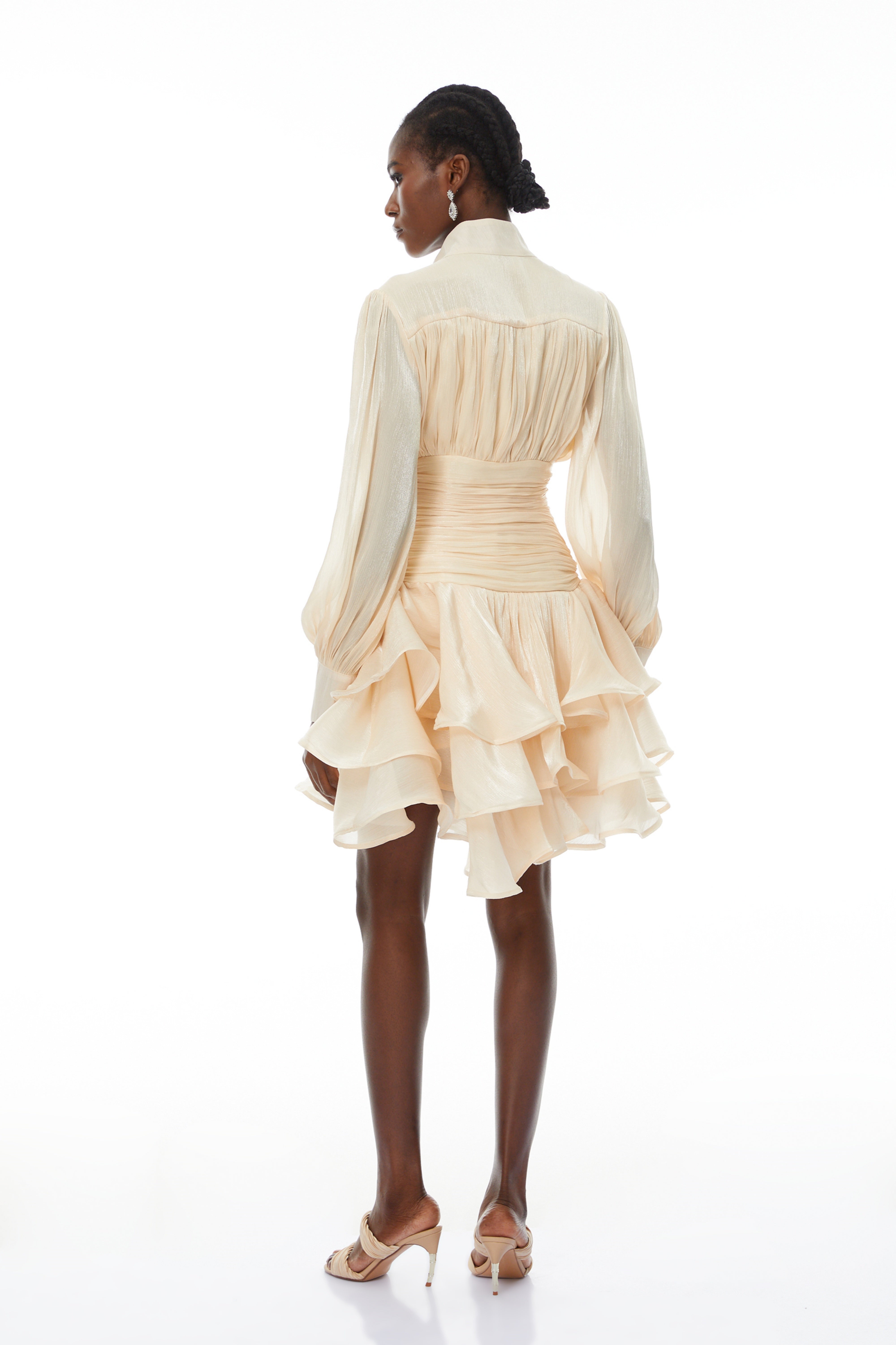 Emersyn Neutrals High-Neck Ruffled Detail Mini Dress