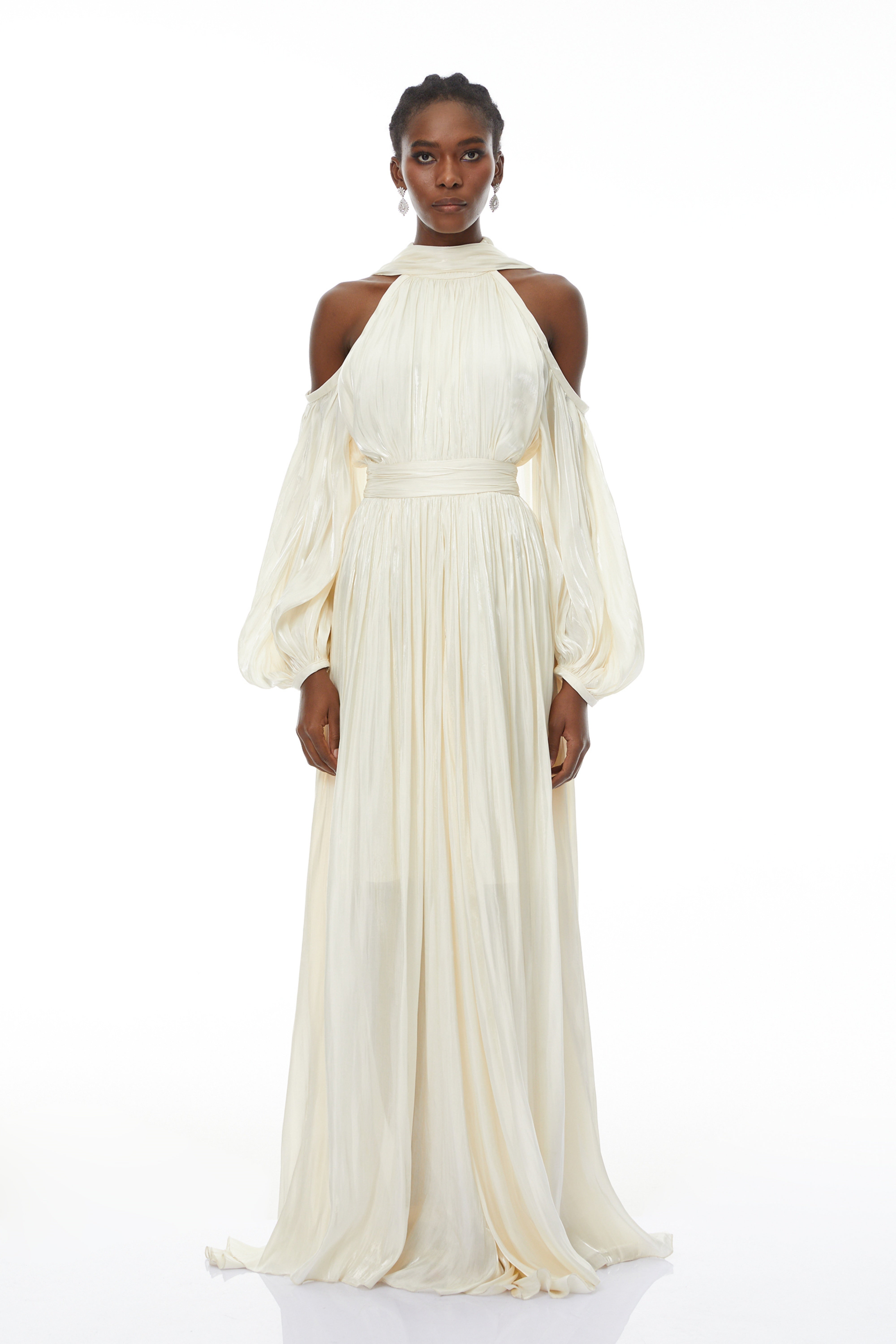 Margot White Cold Shoulder Ruched Maxi Dress (Final Sale-US Only)