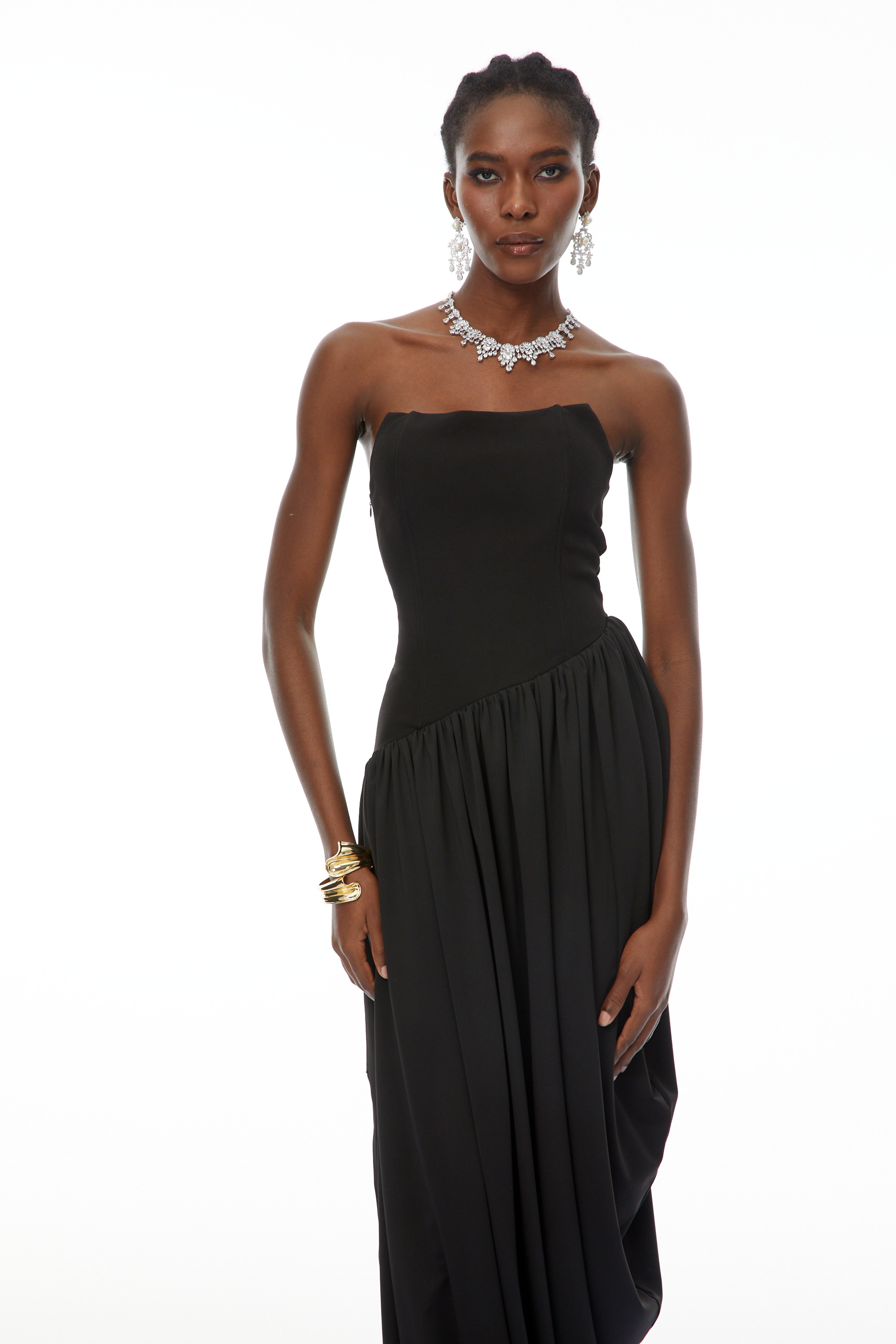 Valeria Black Asymmetrical Hem Maxi Dress