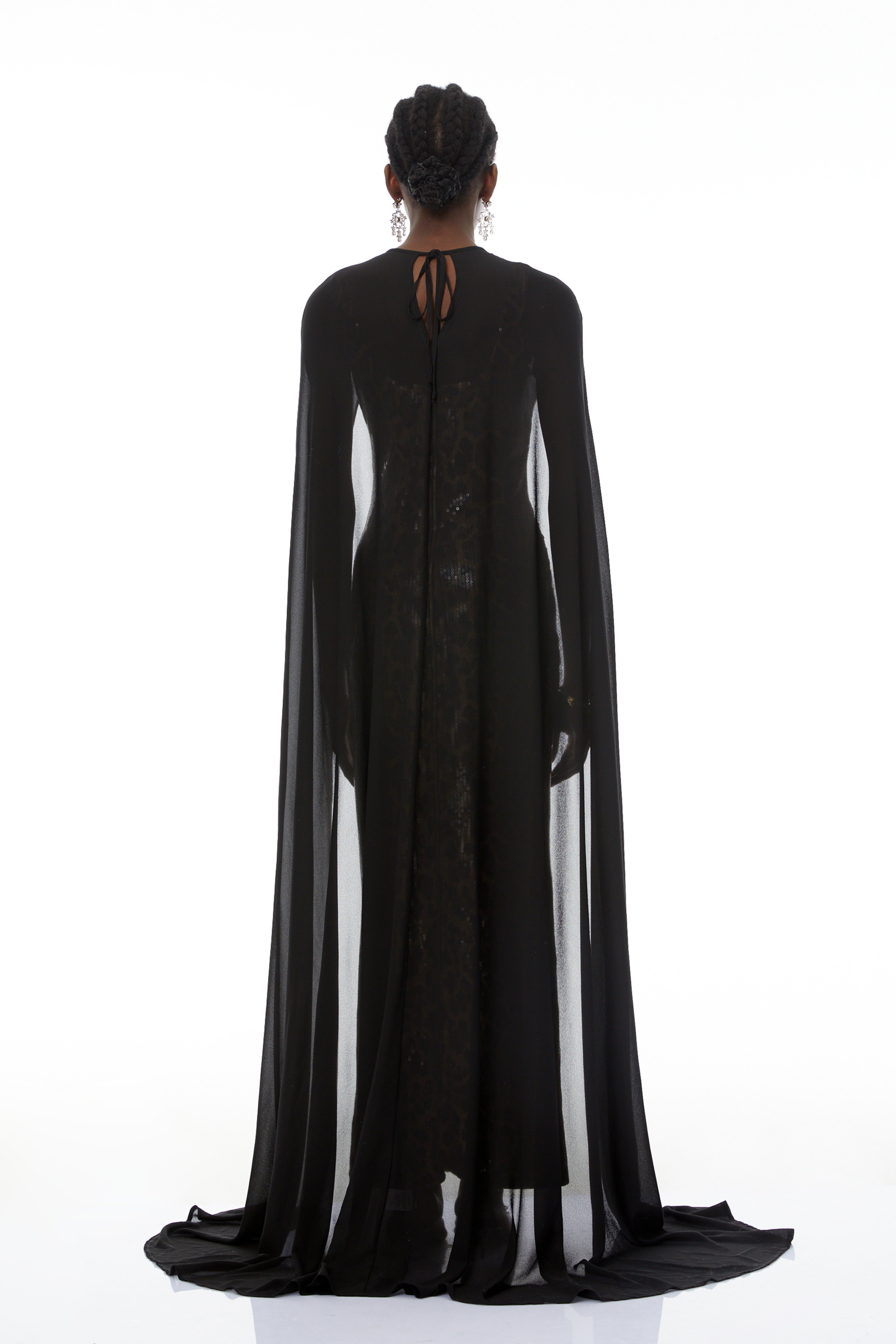 Lorenzo Black Cape & Leopard Print Maxi Dress Set