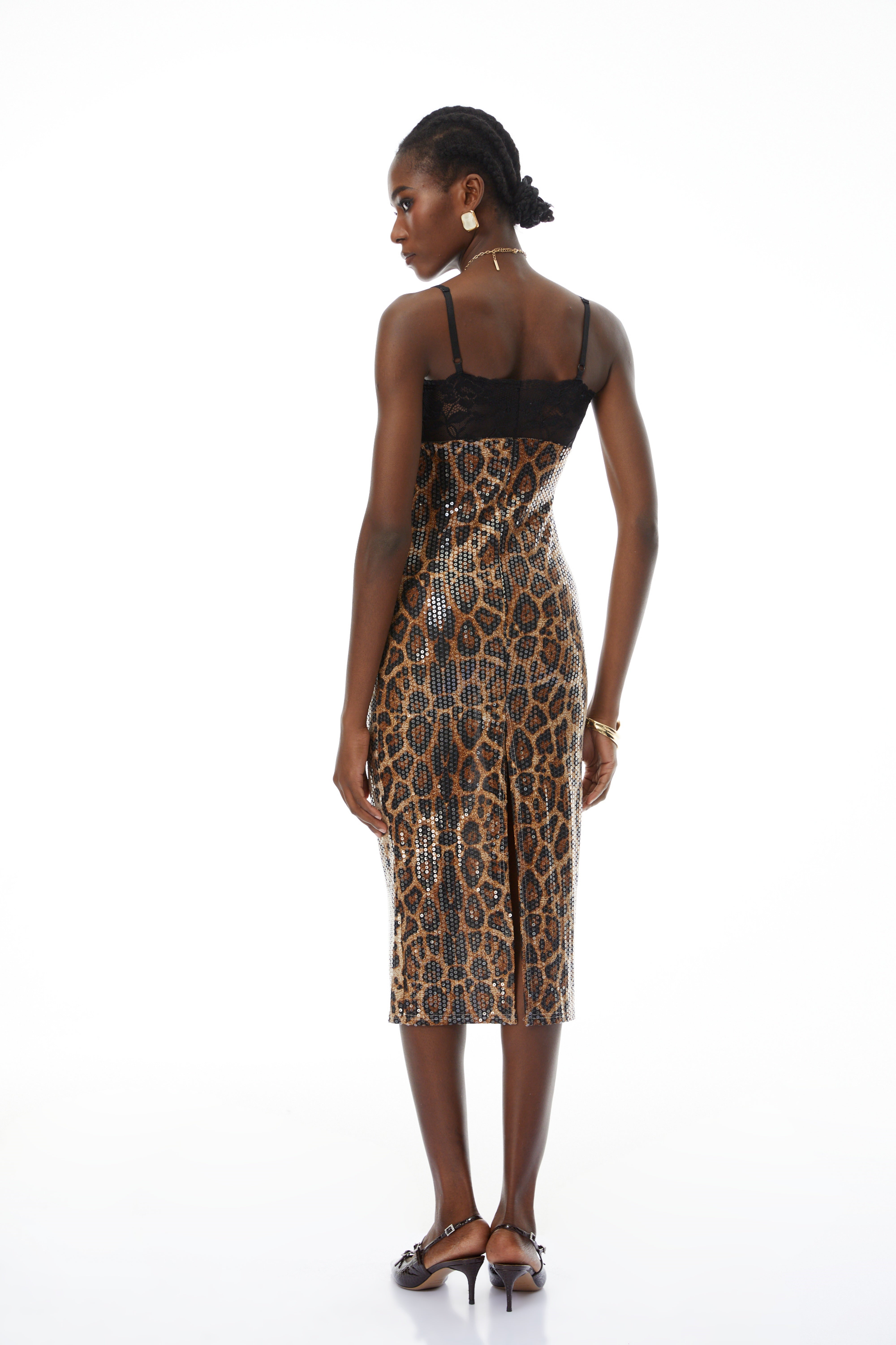 Pamela Brown Leopard Sequin Embellished Midi Dress