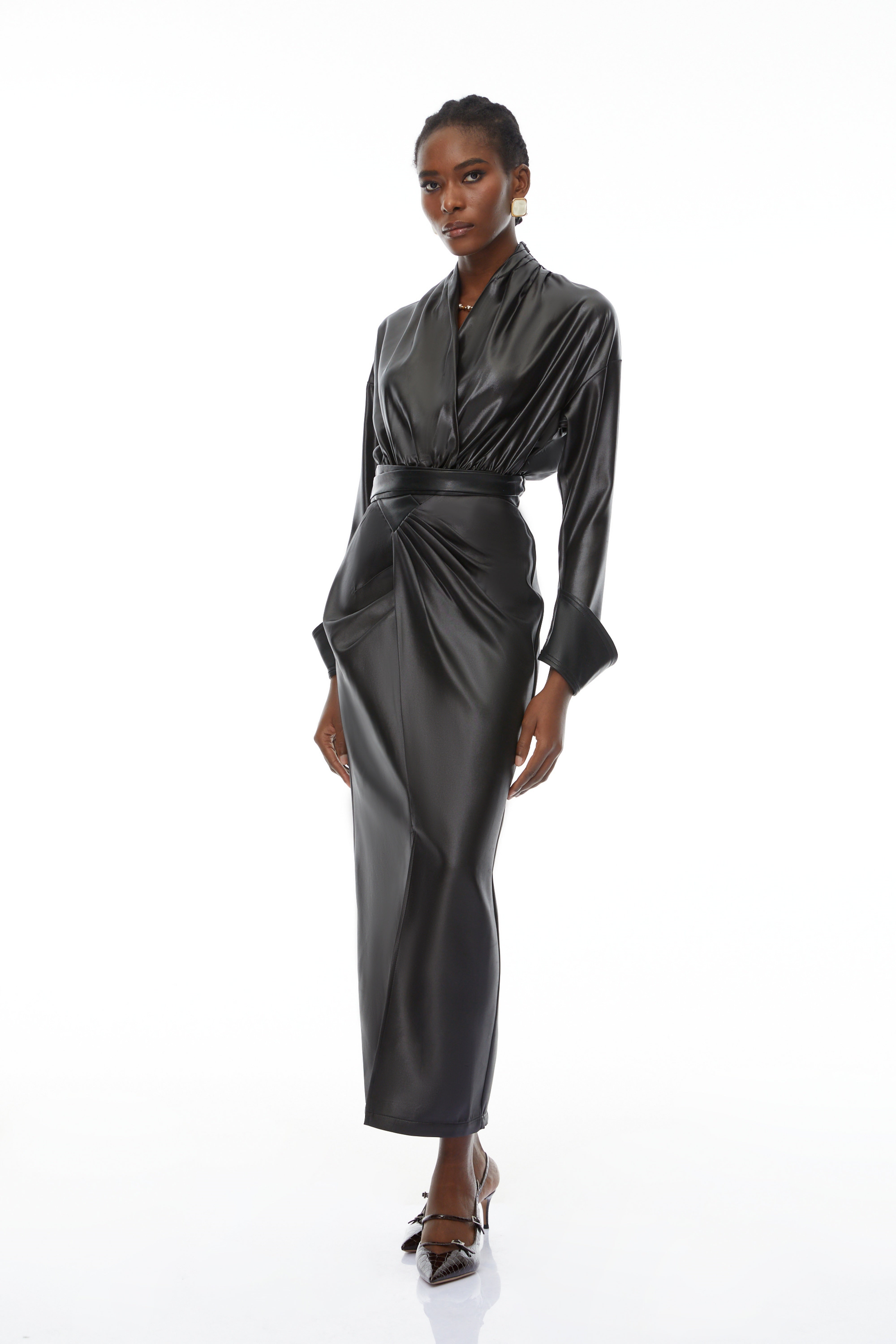 Rocío Black Leather Bodysuit & Skirt Set