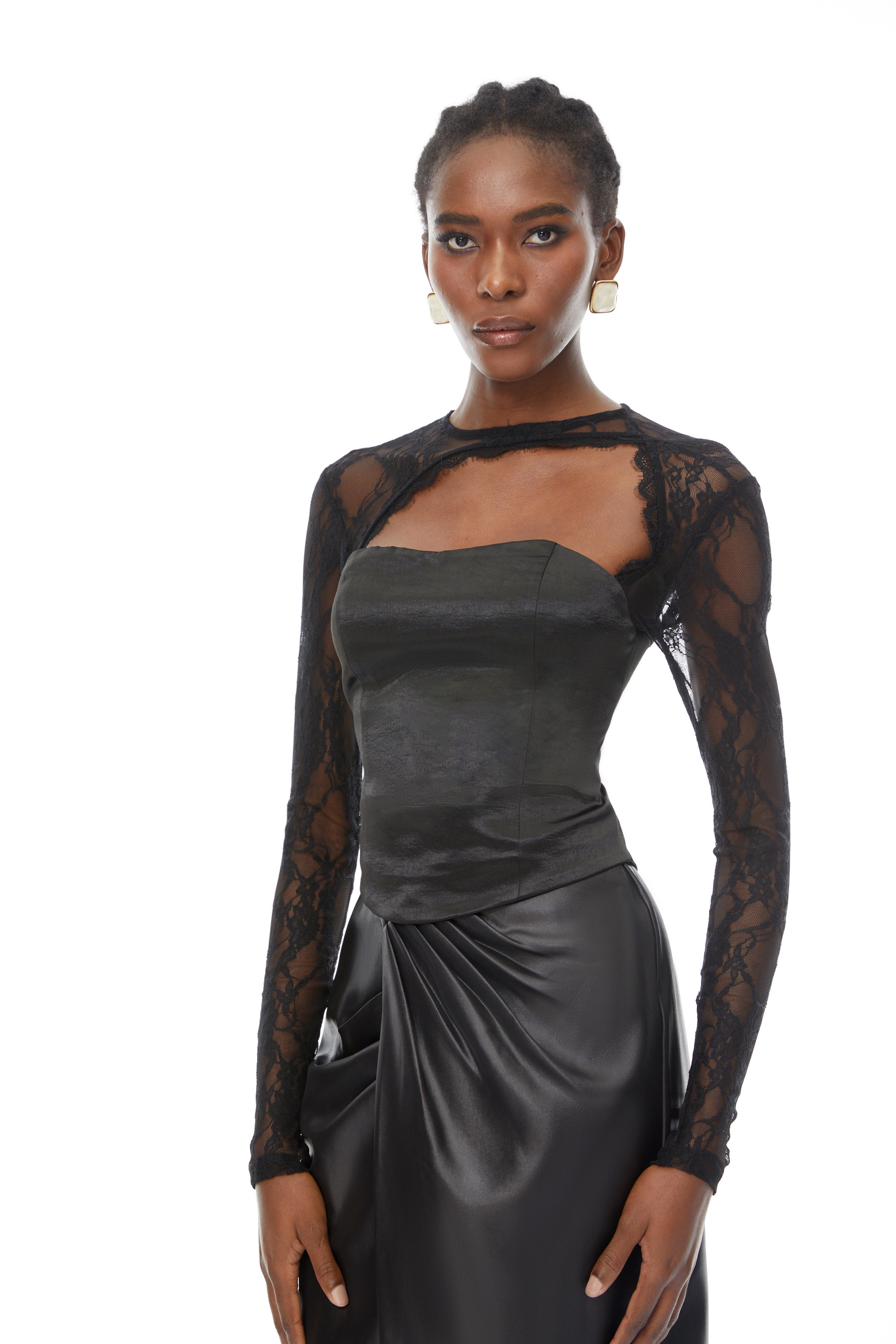 Dunja Black Lace Panel Corset Blouse