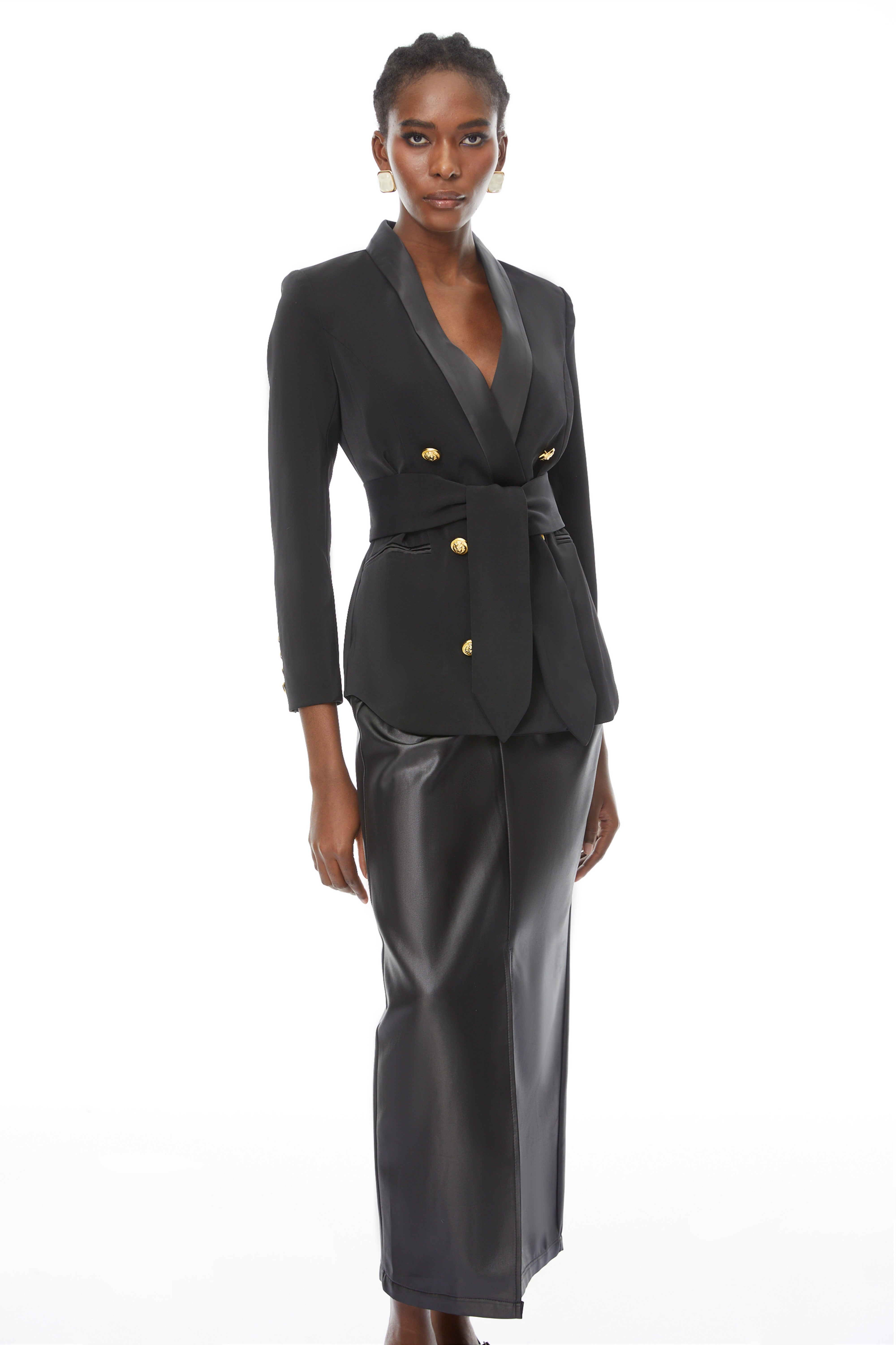 Octavia Black Belted Double-Breasted Blazer