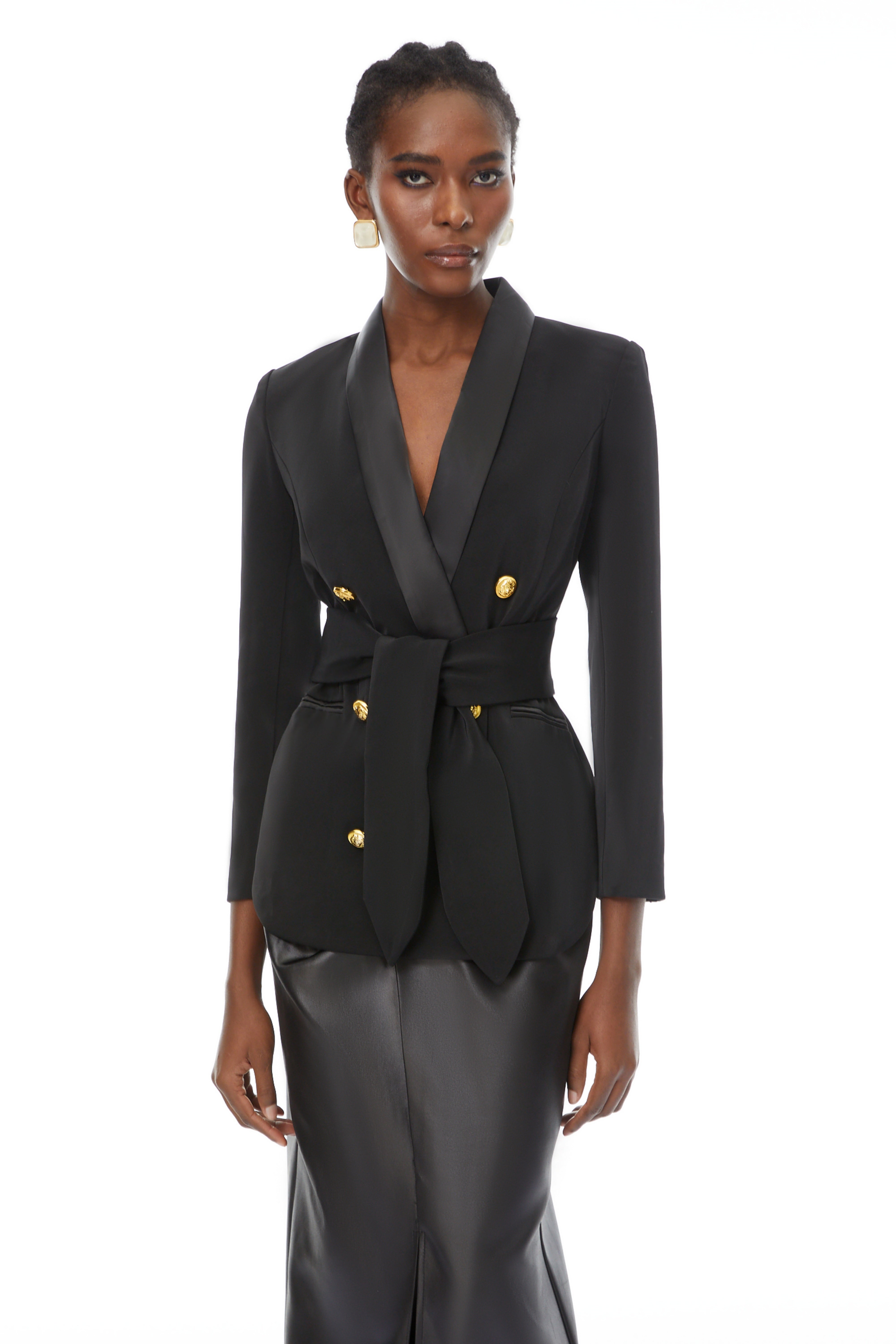 Octavia Black Belted Double-Breasted Blazer