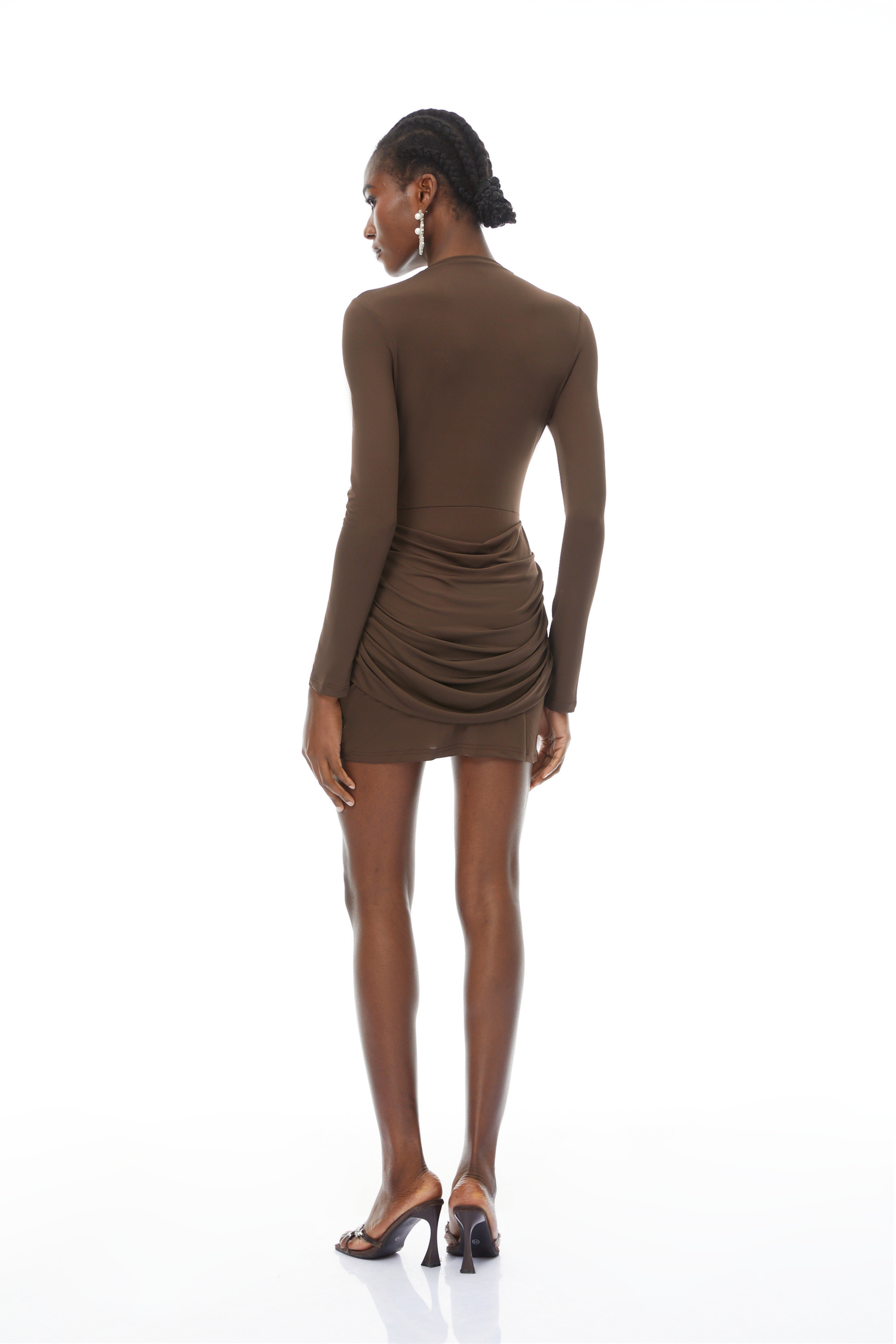 Astrid Brown Bodycon Ruched Mini Dress