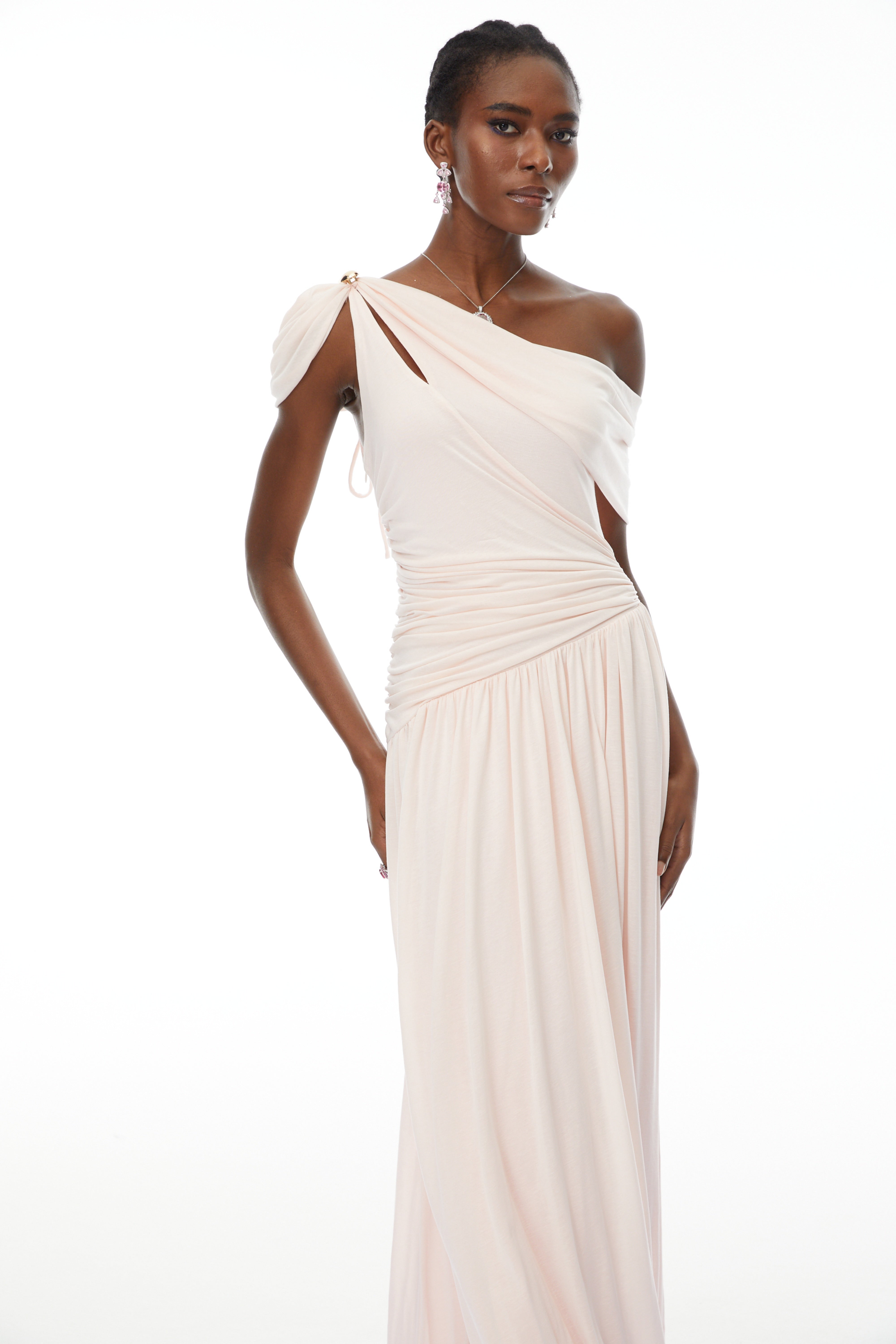 Sigrun Pink Asymmetrical Gathered Maxi Dress