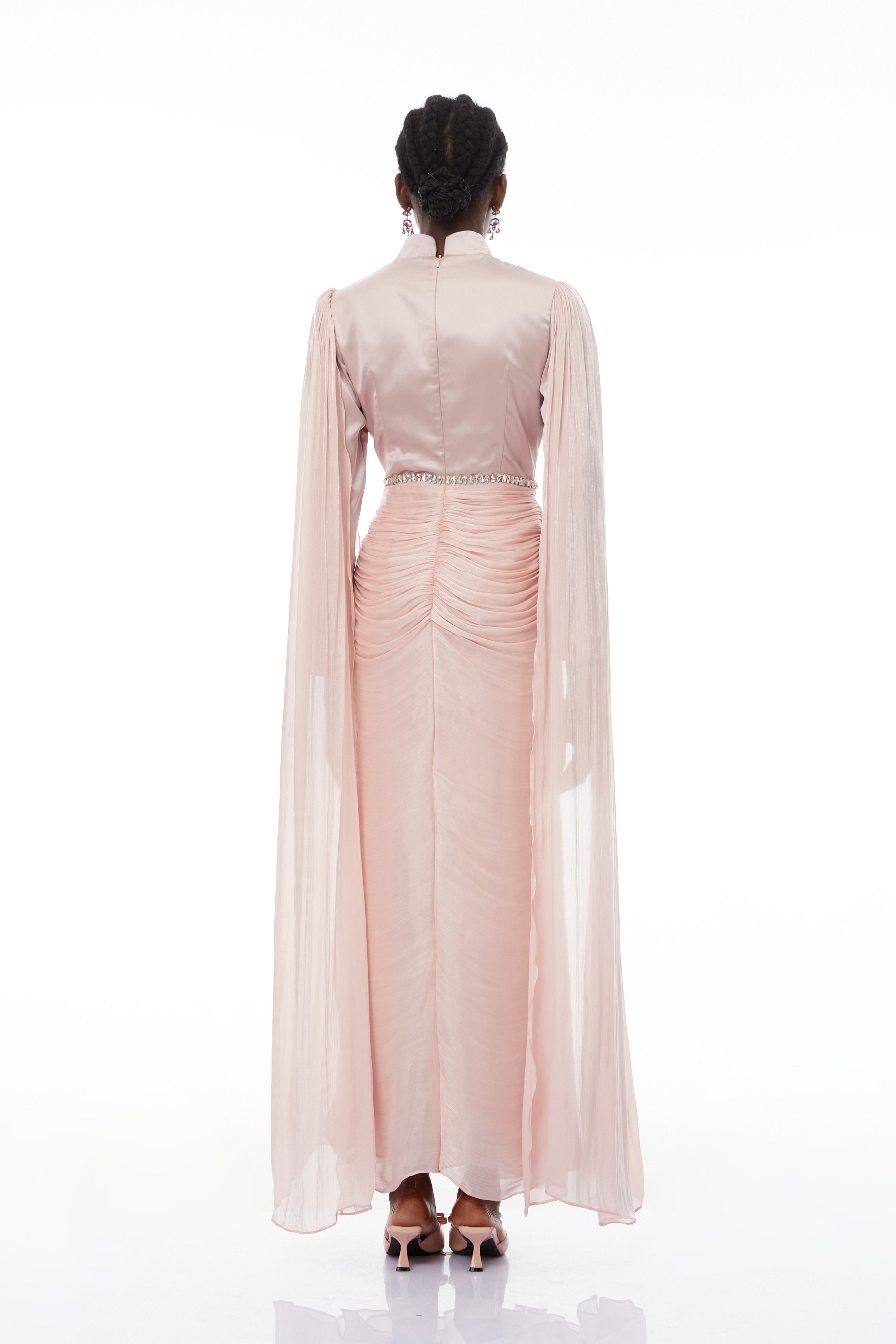 Andrine Neutral Kristallverziertes Maxikleid