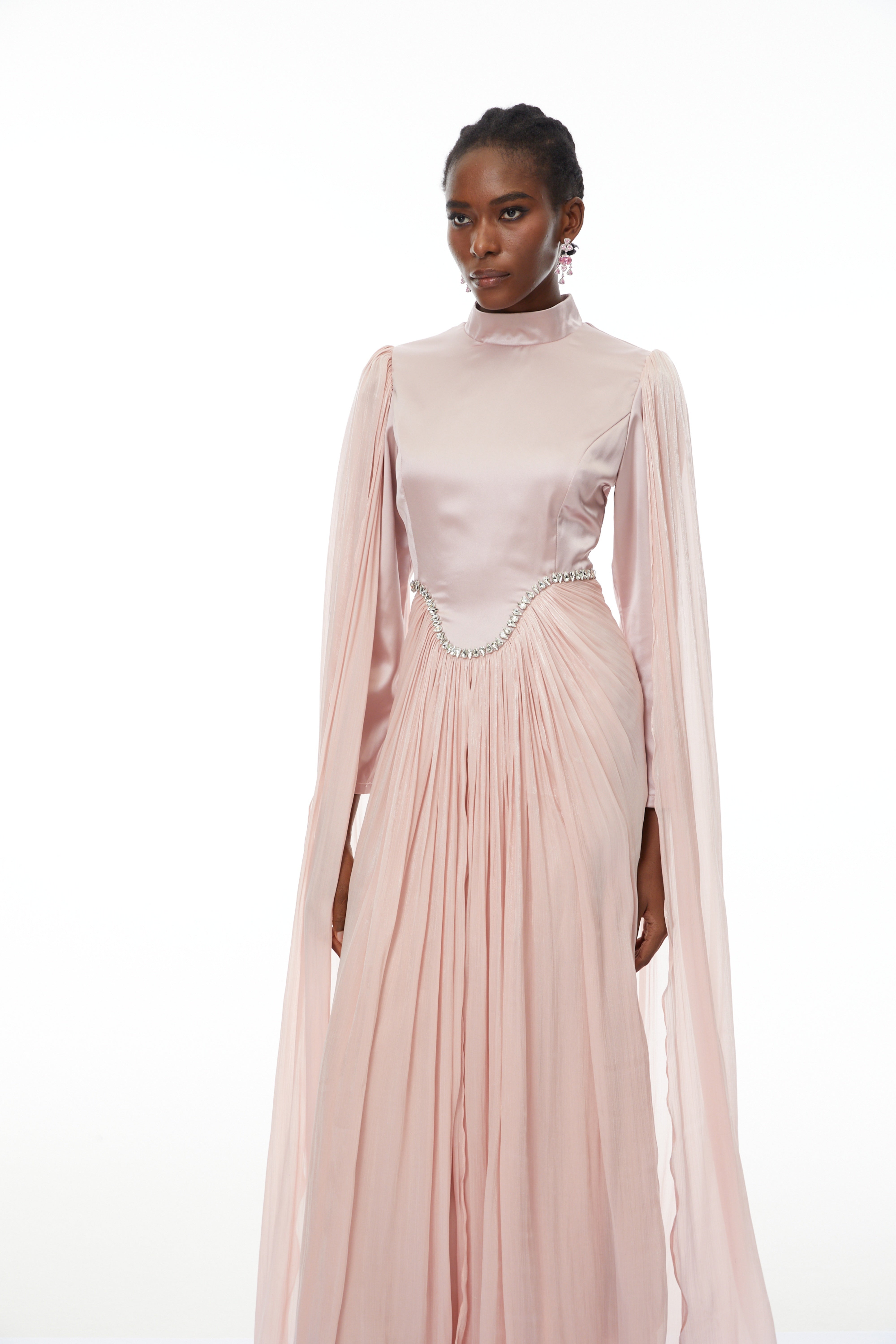 Andrine Neutral Kristallverziertes Maxikleid