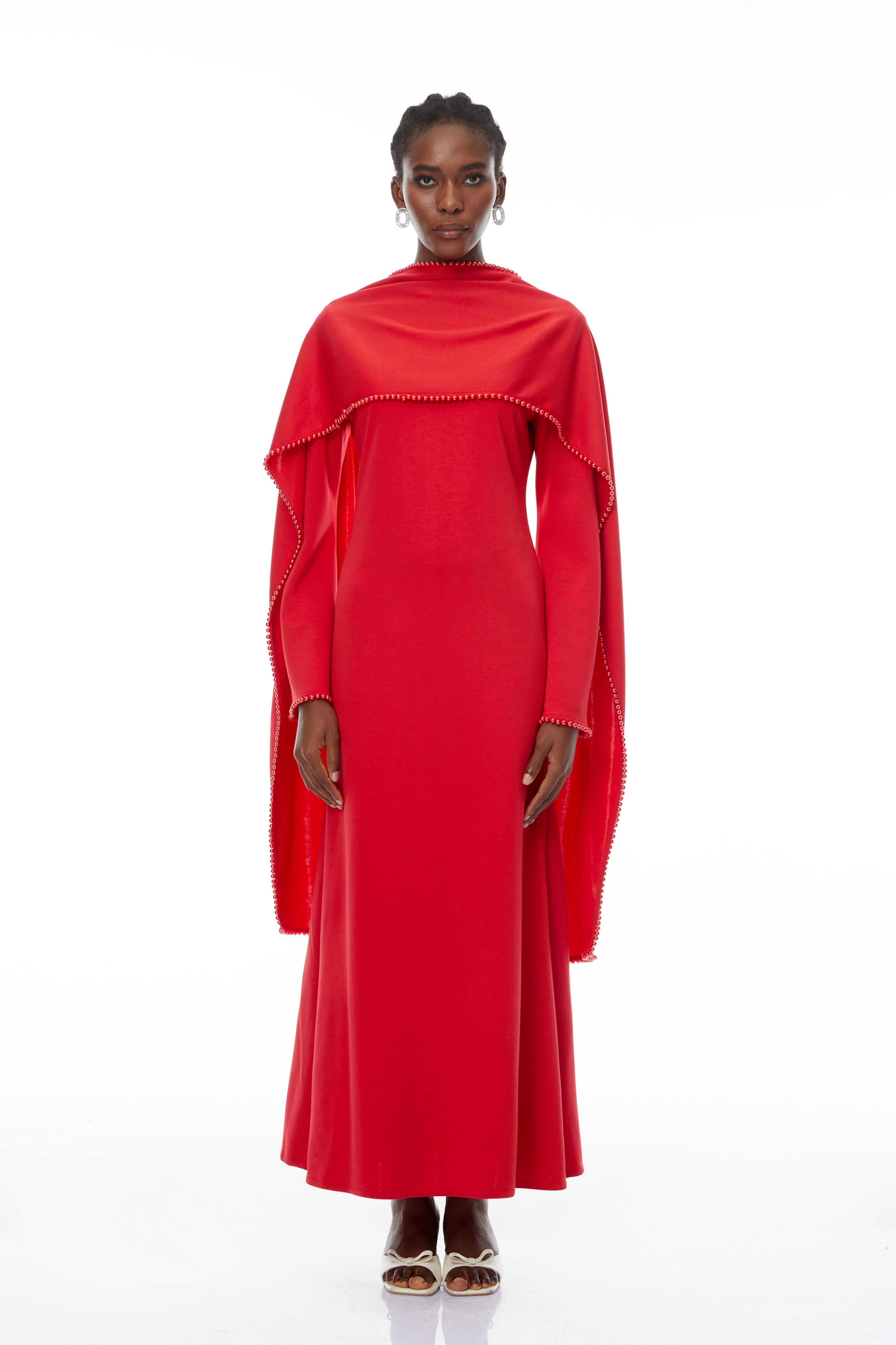 Pearl Trim Shawl Detail Maxi Dress