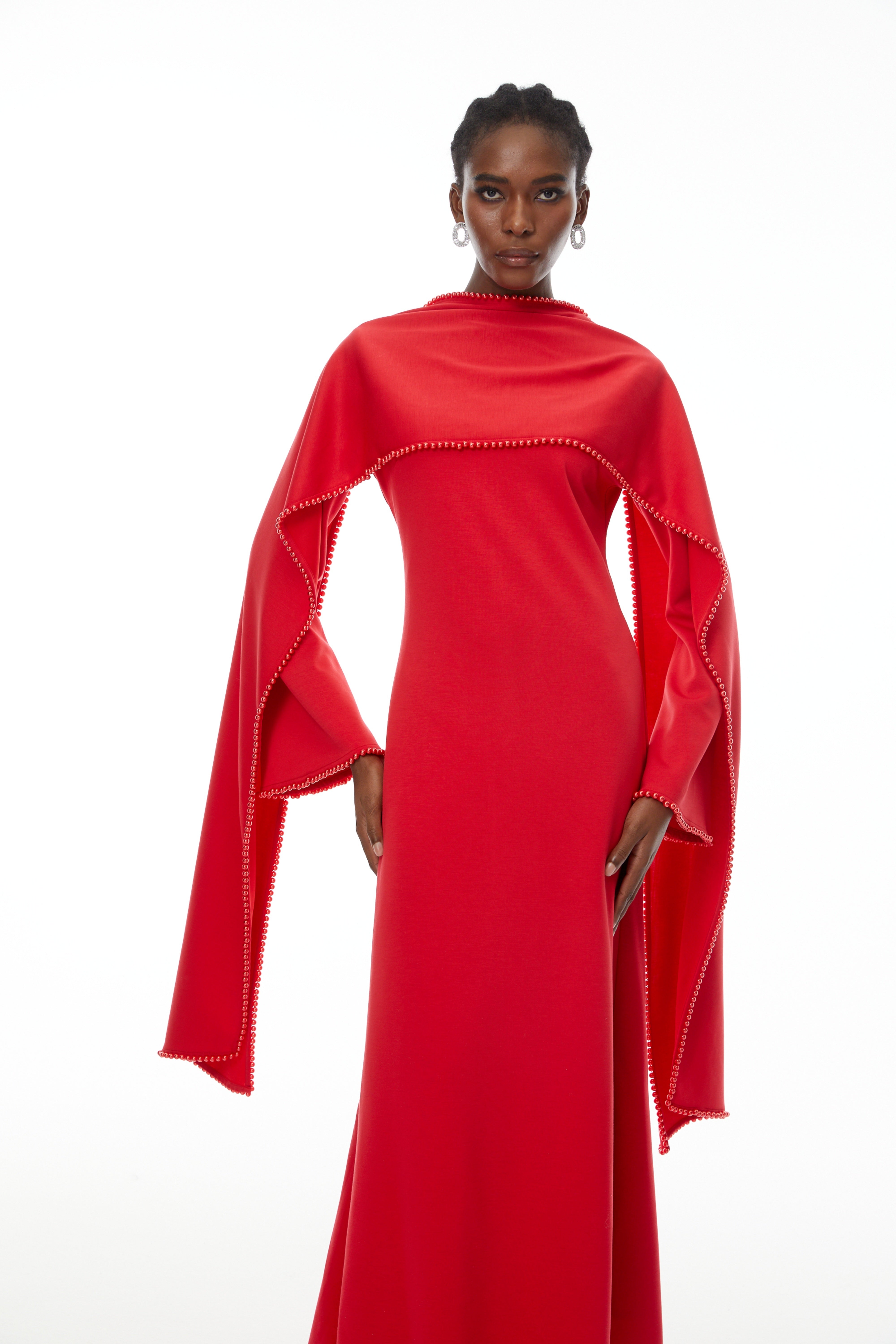 Pearl Trim Shawl Detail Maxi Dress