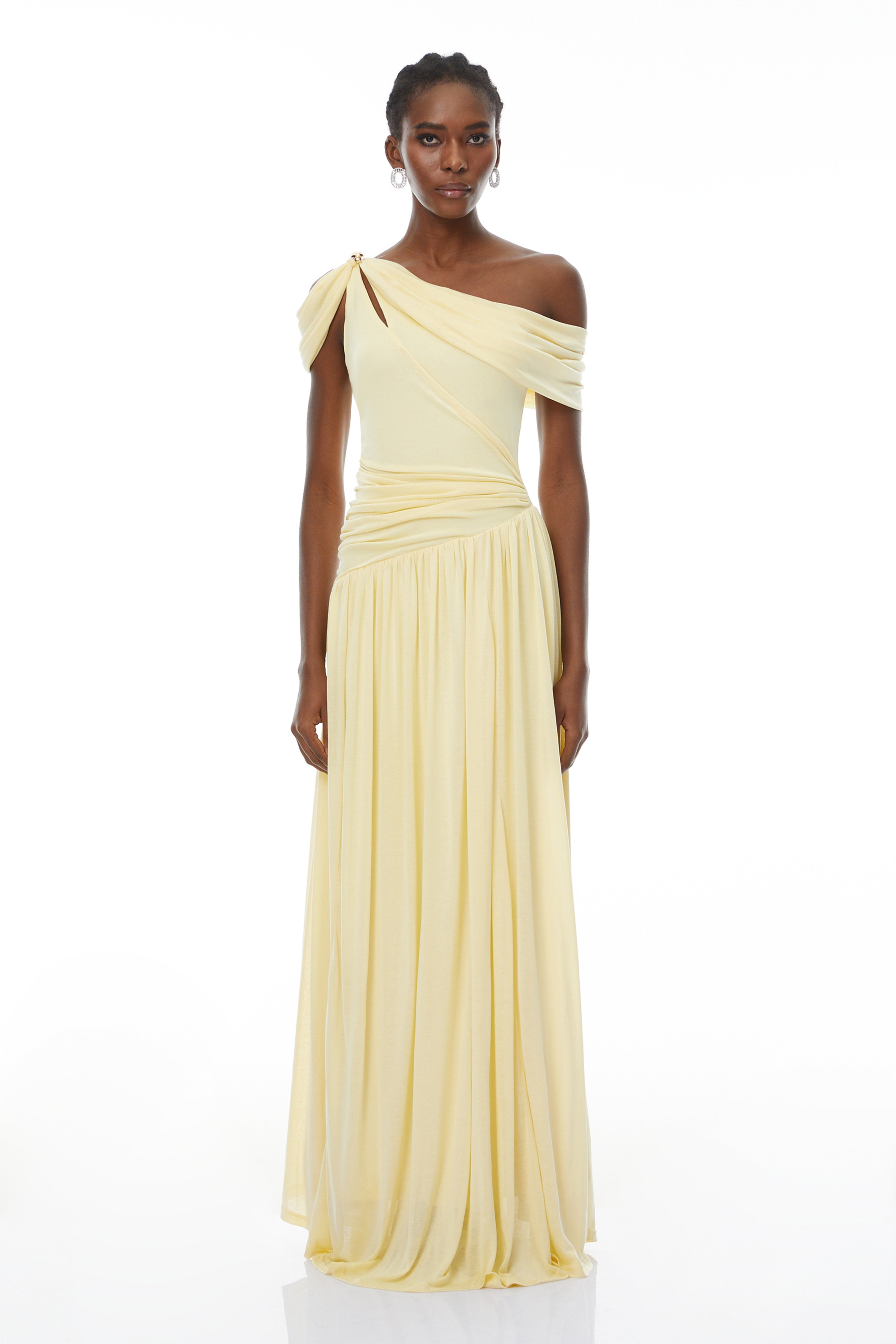 Sigrun Yellow Asymmetrical Gathered Maxi Dress