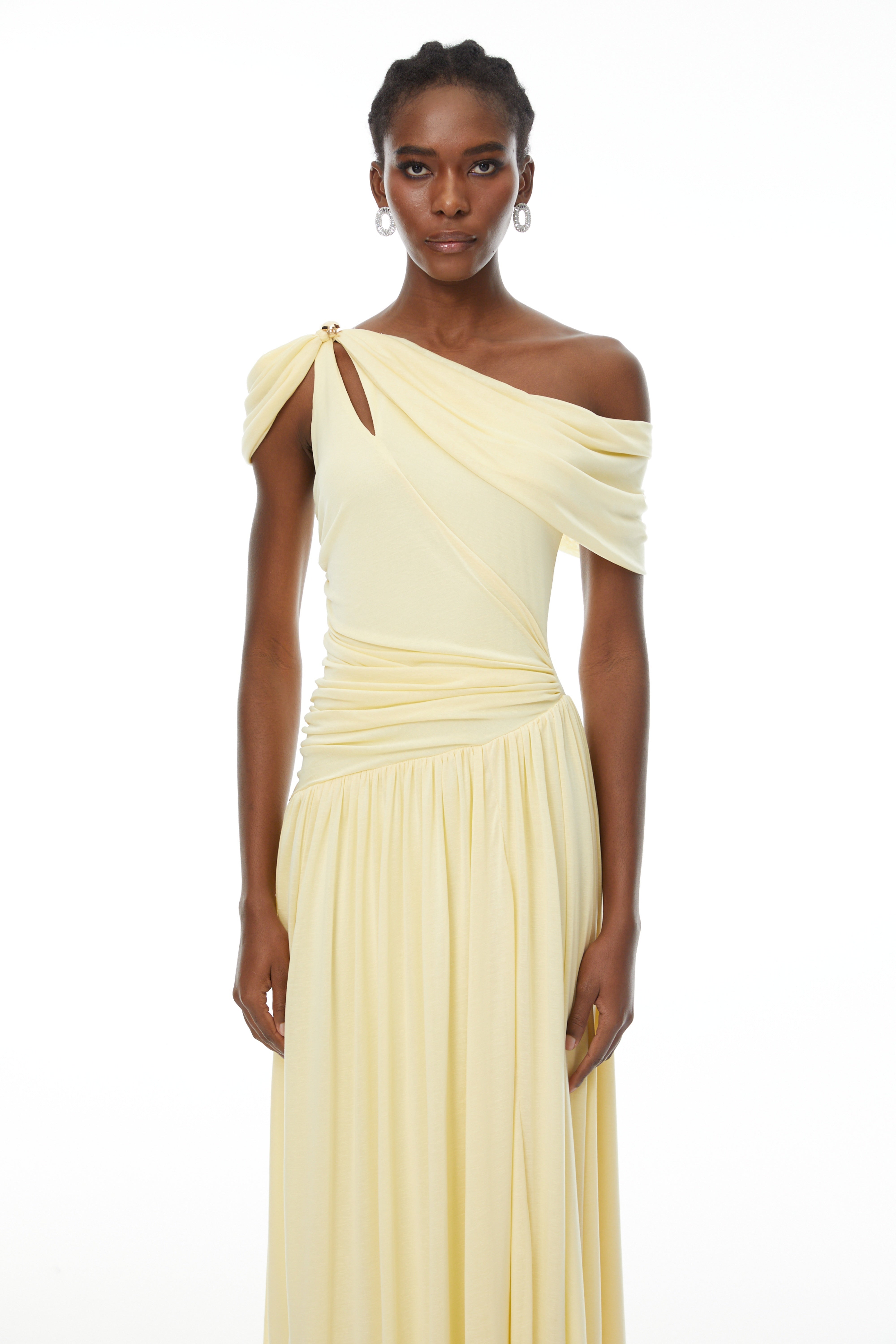 Sigrun Yellow Asymmetrical Gathered Maxi Dress