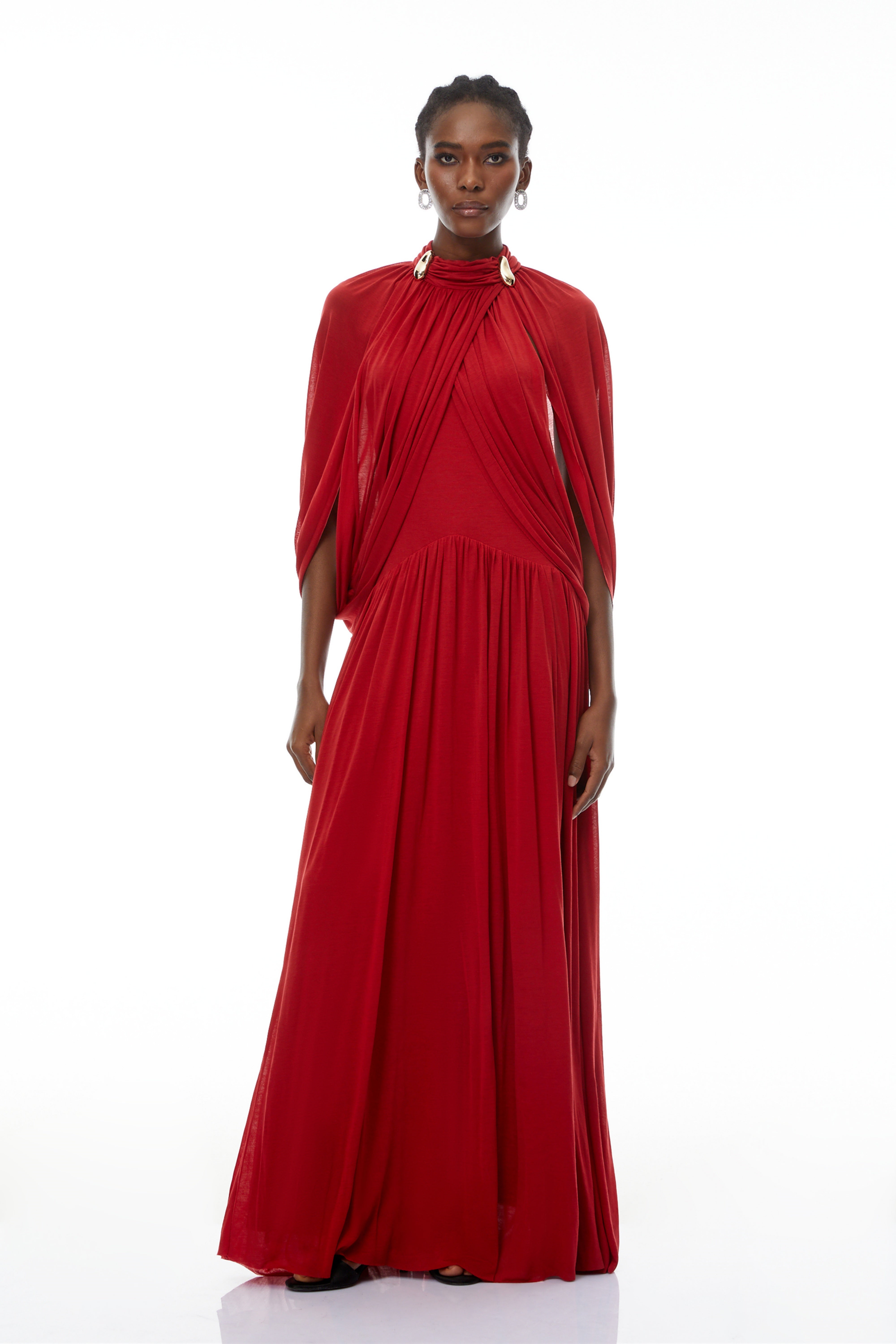 فستان ماكسي شبكي بتصميم كيب أخضر من Bergljot 