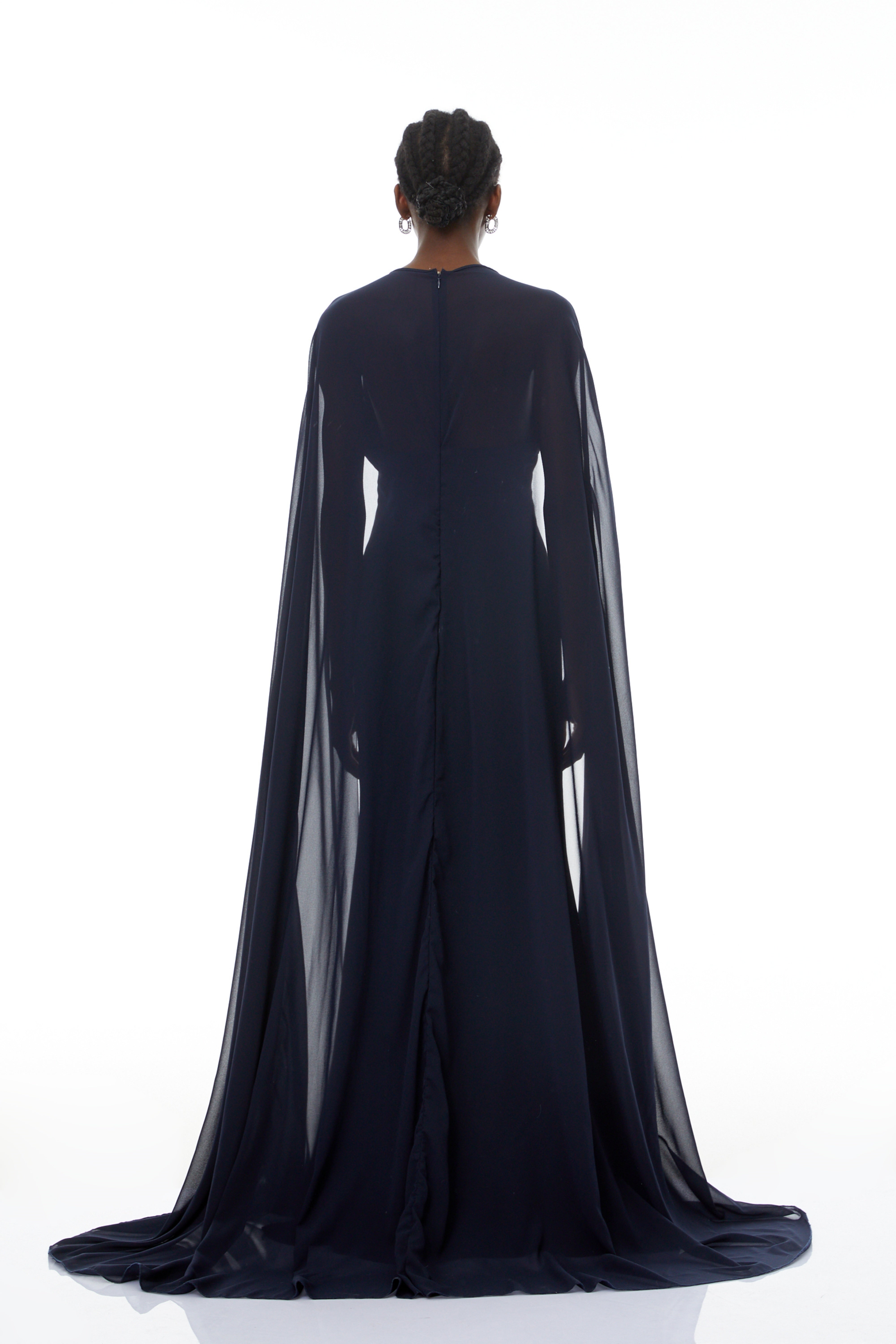 Riccardo Blue 3D Petal Cape Maxi Gown