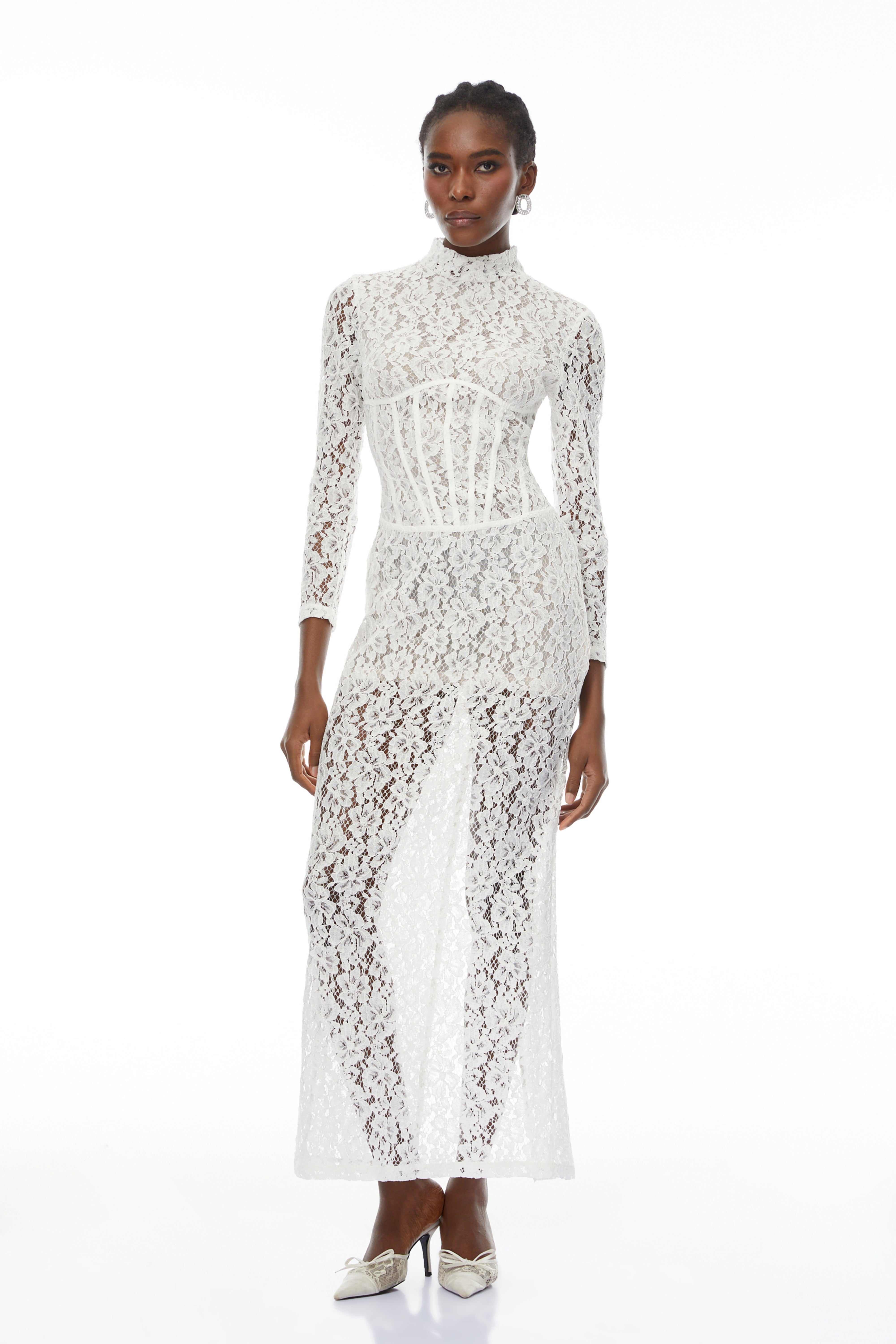 Darlene White Floral Lace Cut Out Maxi Dress