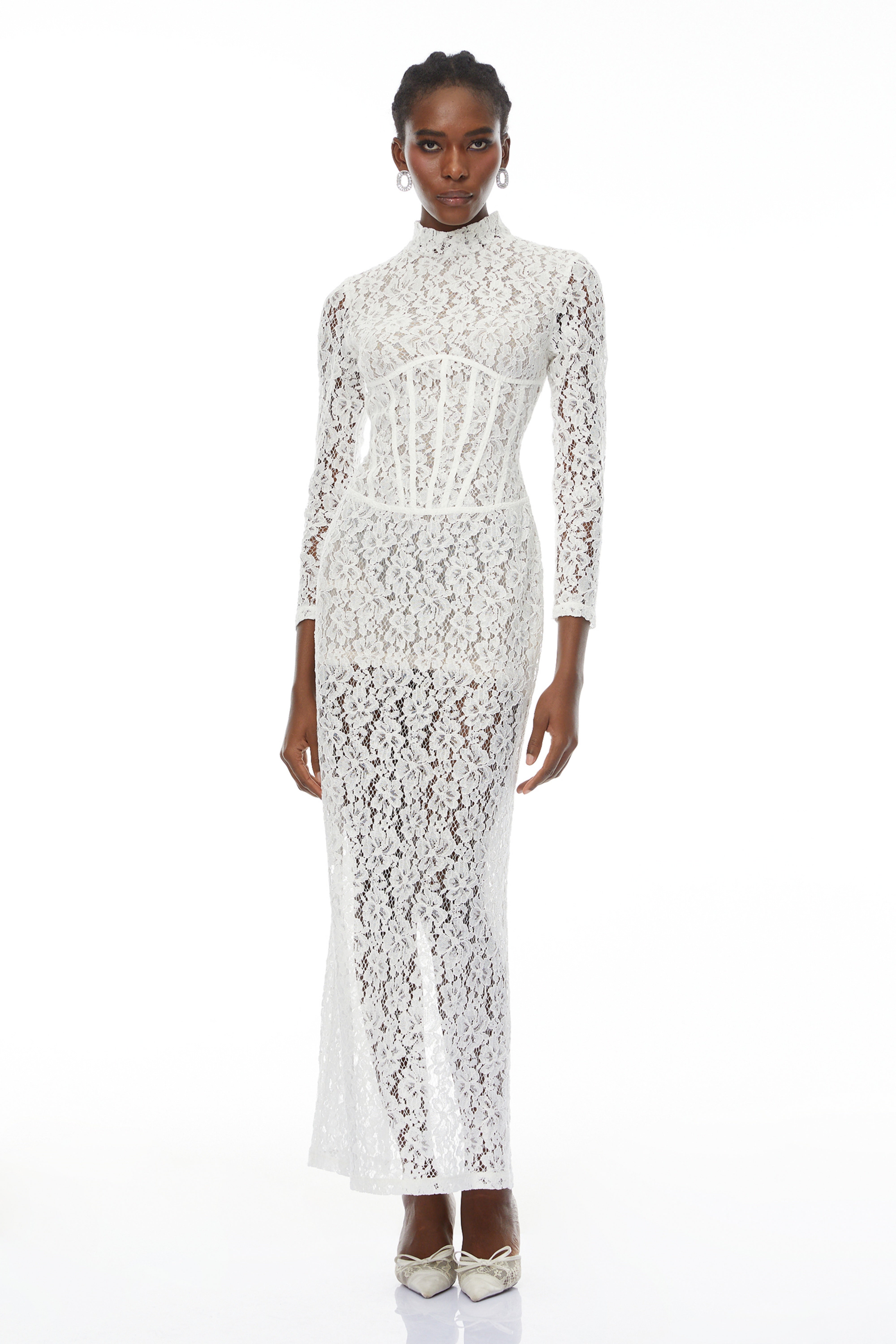 Darlene White Floral Lace Cut Out Maxi Dress