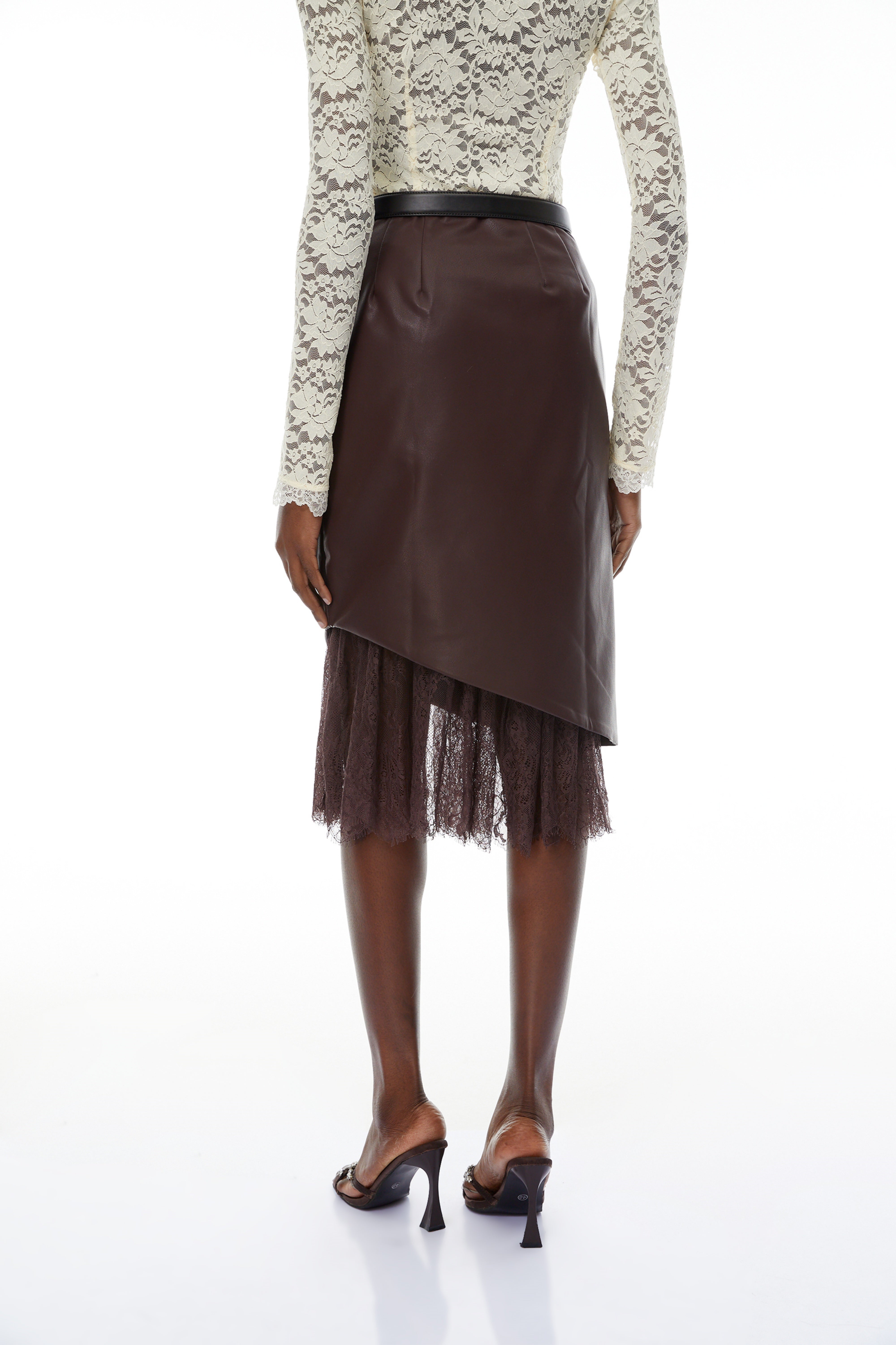 Greer Khaki Minirock aus Leder mit Blumenstickerei