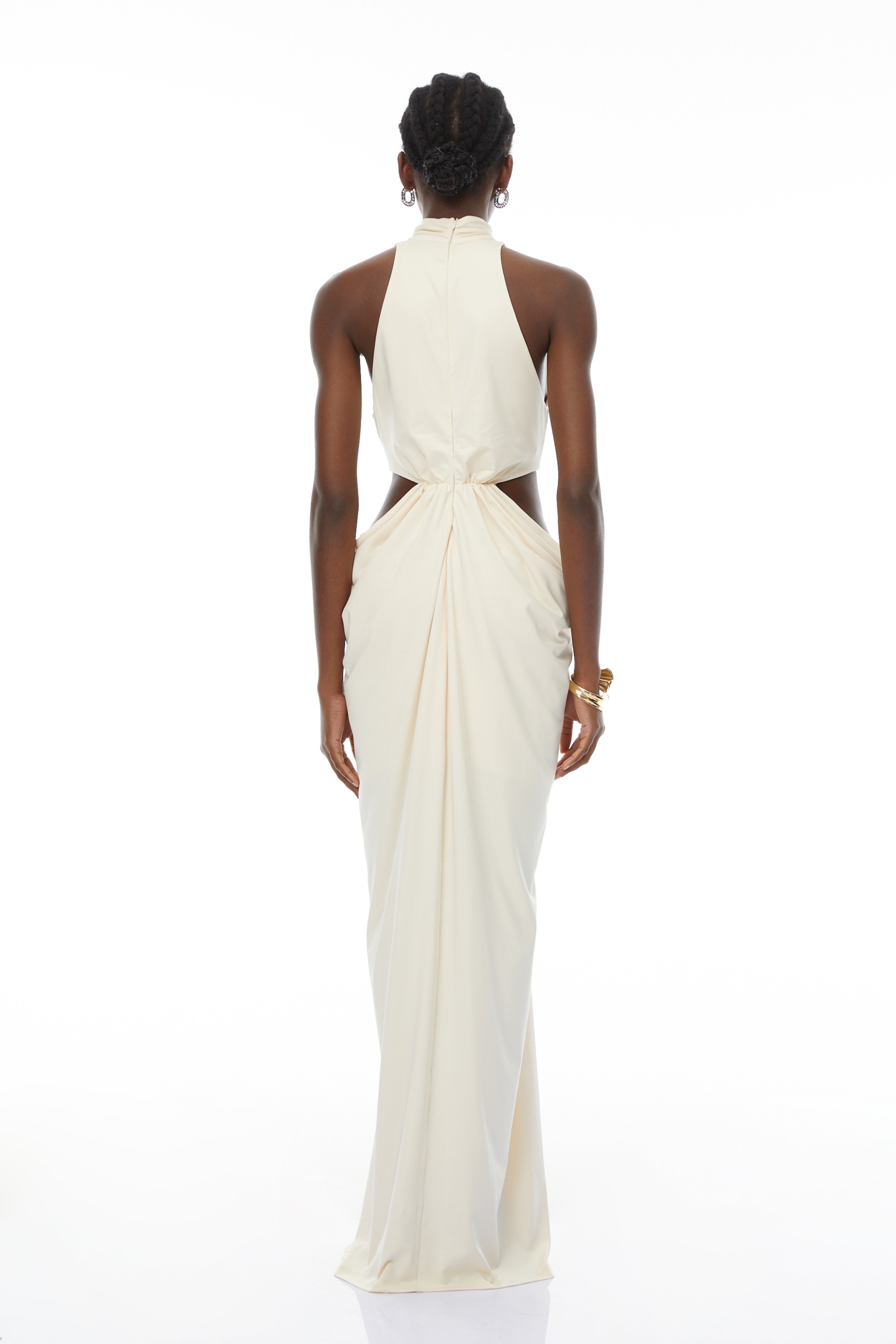 Joaquín Neutral Braid Detail Ruched Dress Maxi