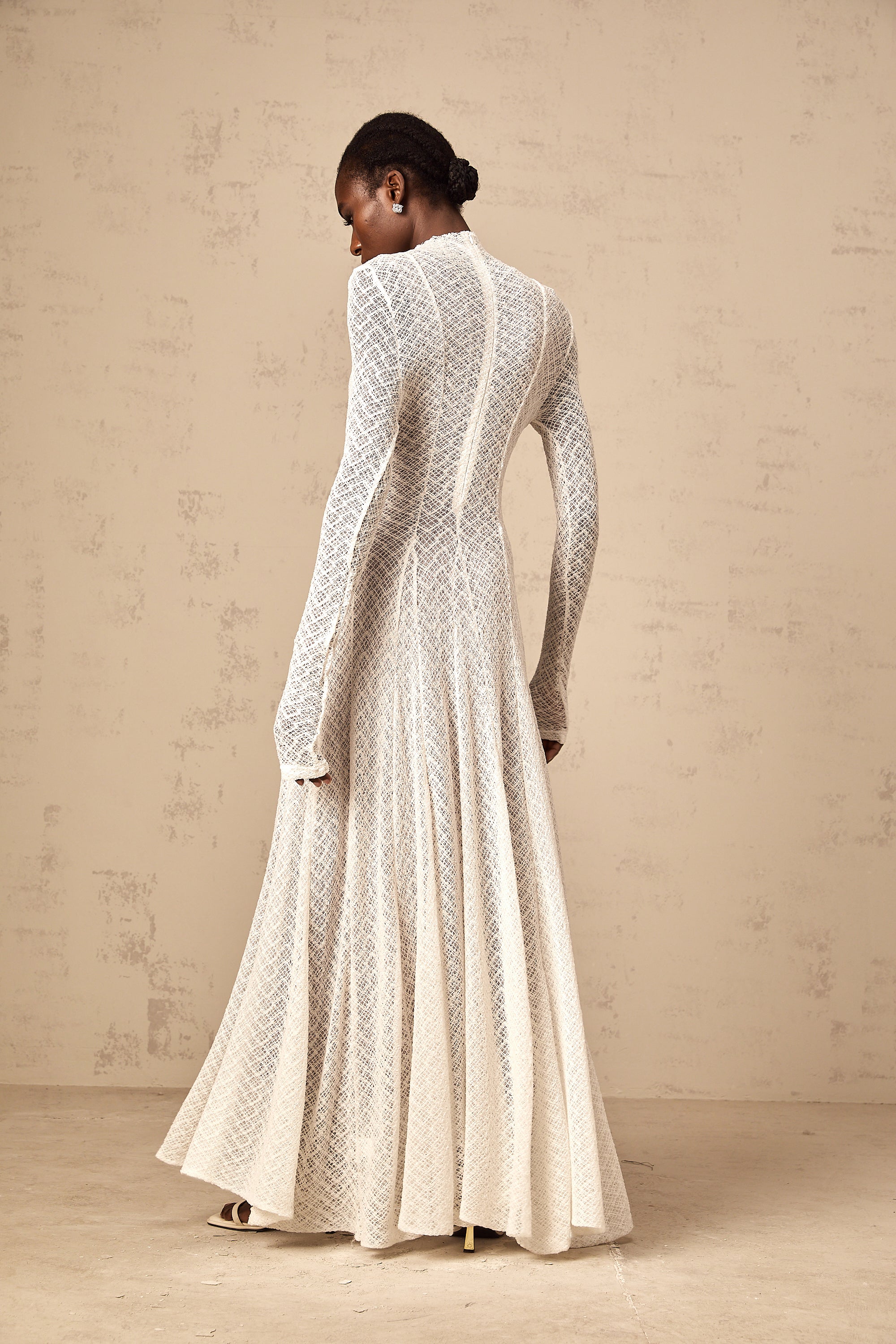 Athena wavy-pattern lace maxi dress in White