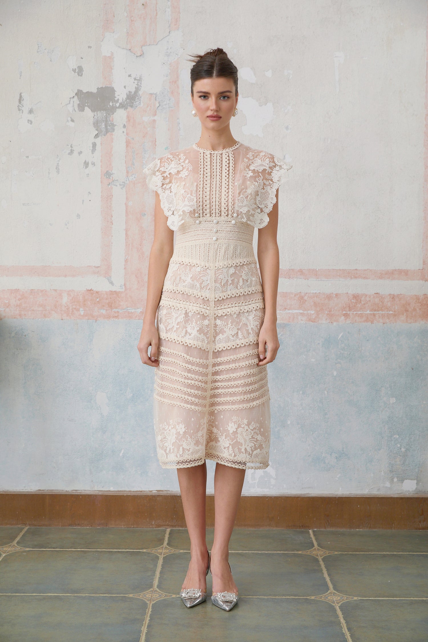 Floral Lace-up Midi Dress main image 1