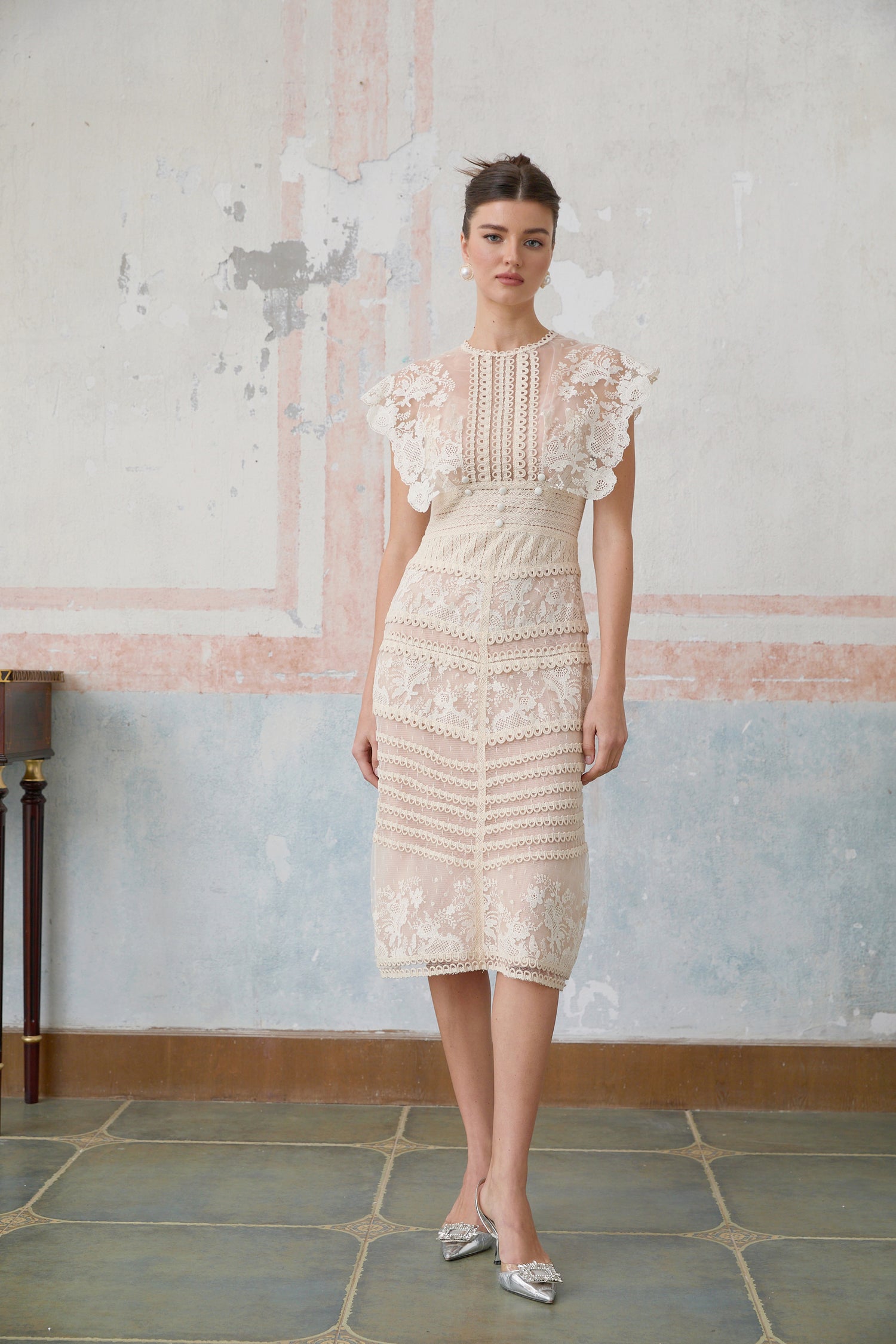 Ecru Mix Floral Midi Dress main image 1