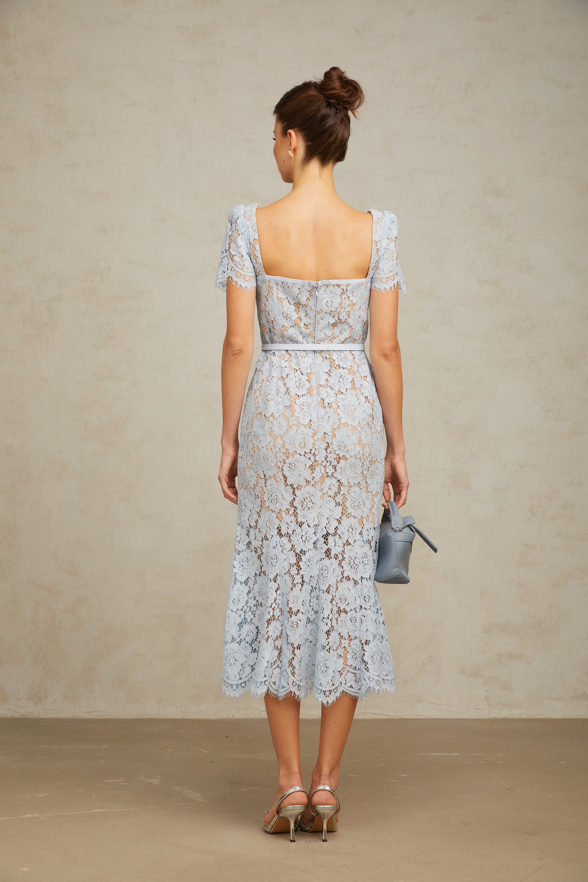 Audrey blue floral-lace boned midi dress