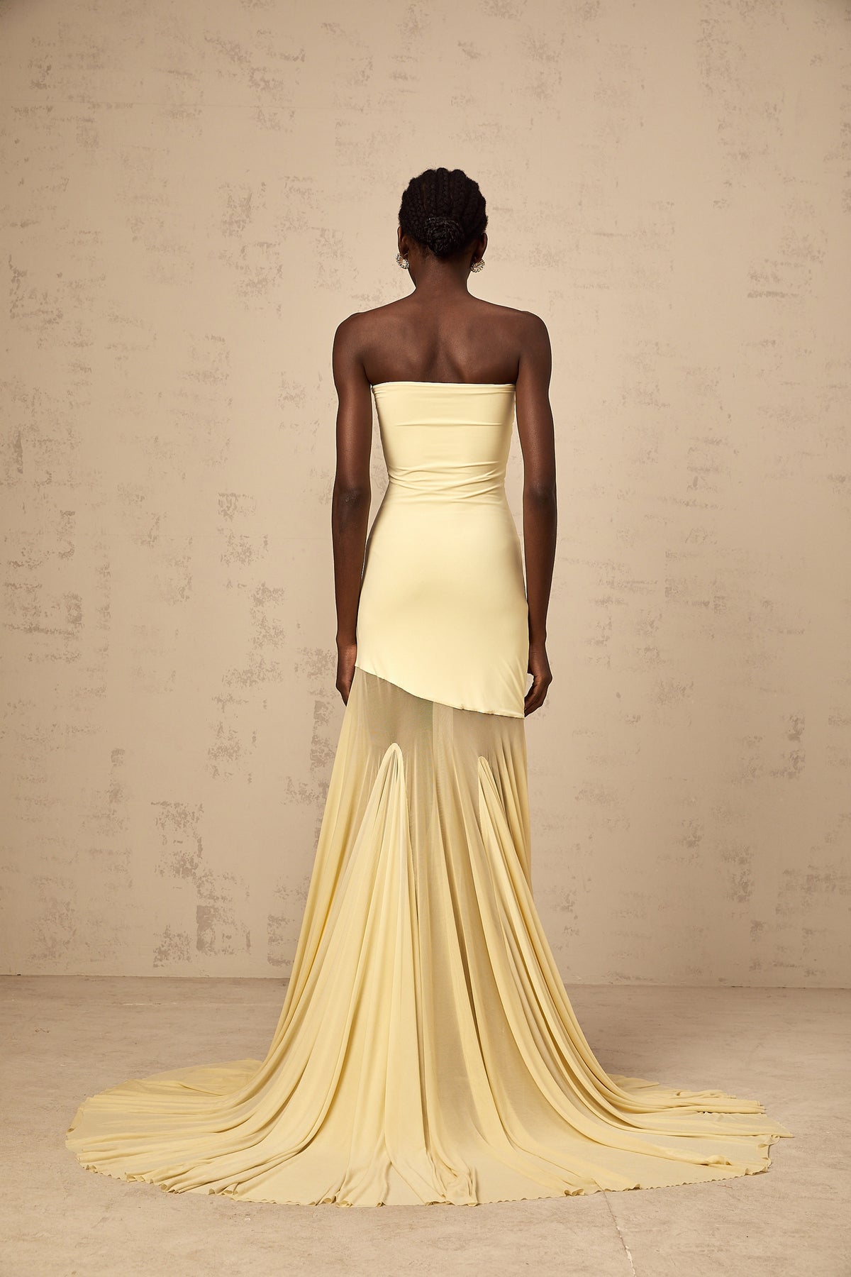 Gala One-Shoulder Sheer Waist Maxi Dress Yellow