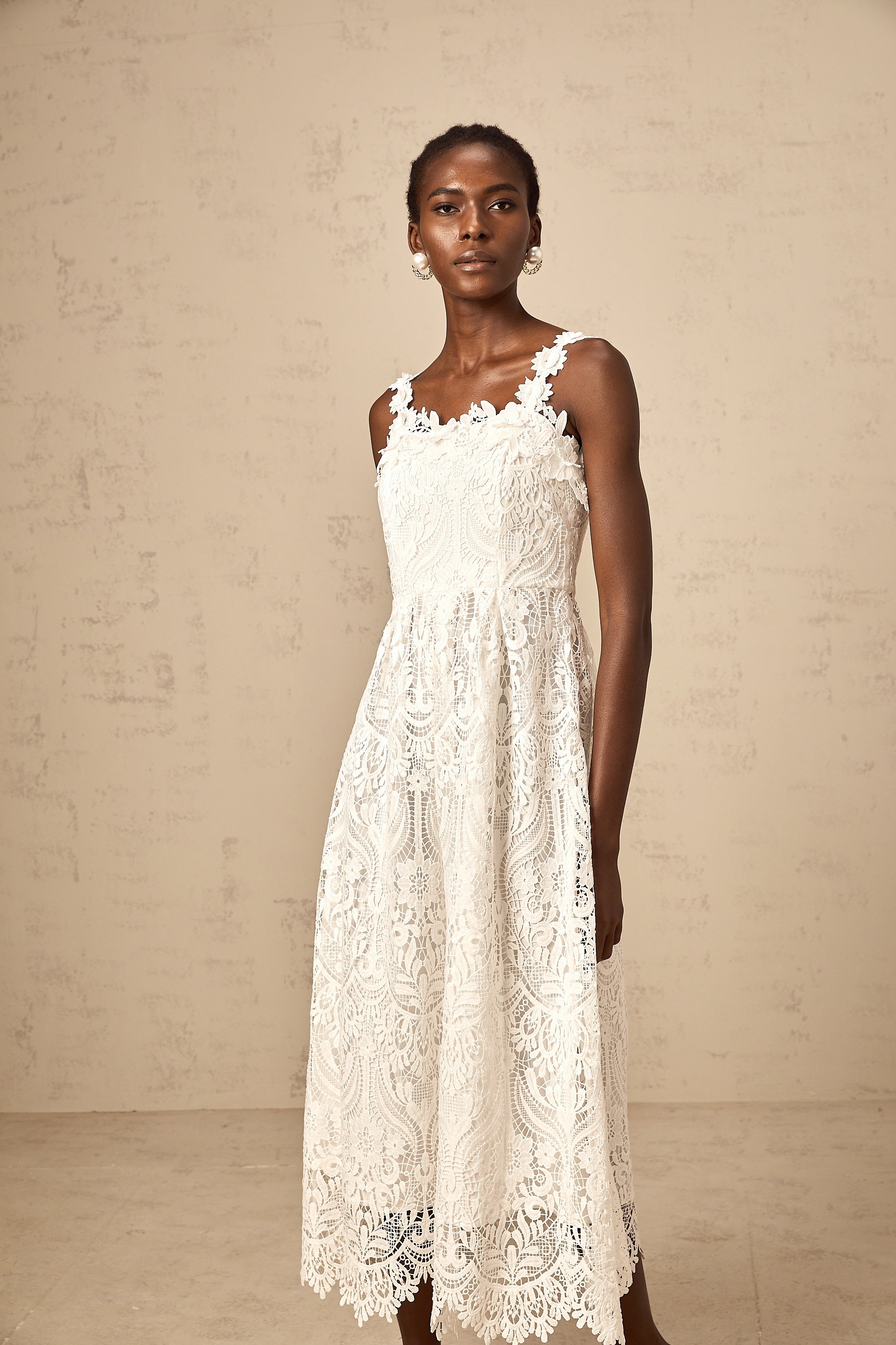 Midi Dress Bohemian Style White Dress White Boho Lace Dress