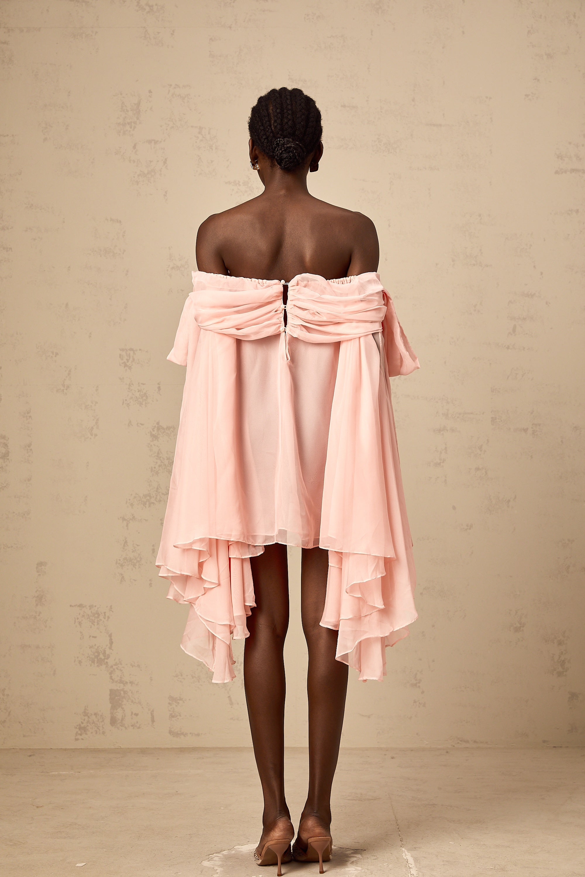 Avril pink bow draped slip mini dress