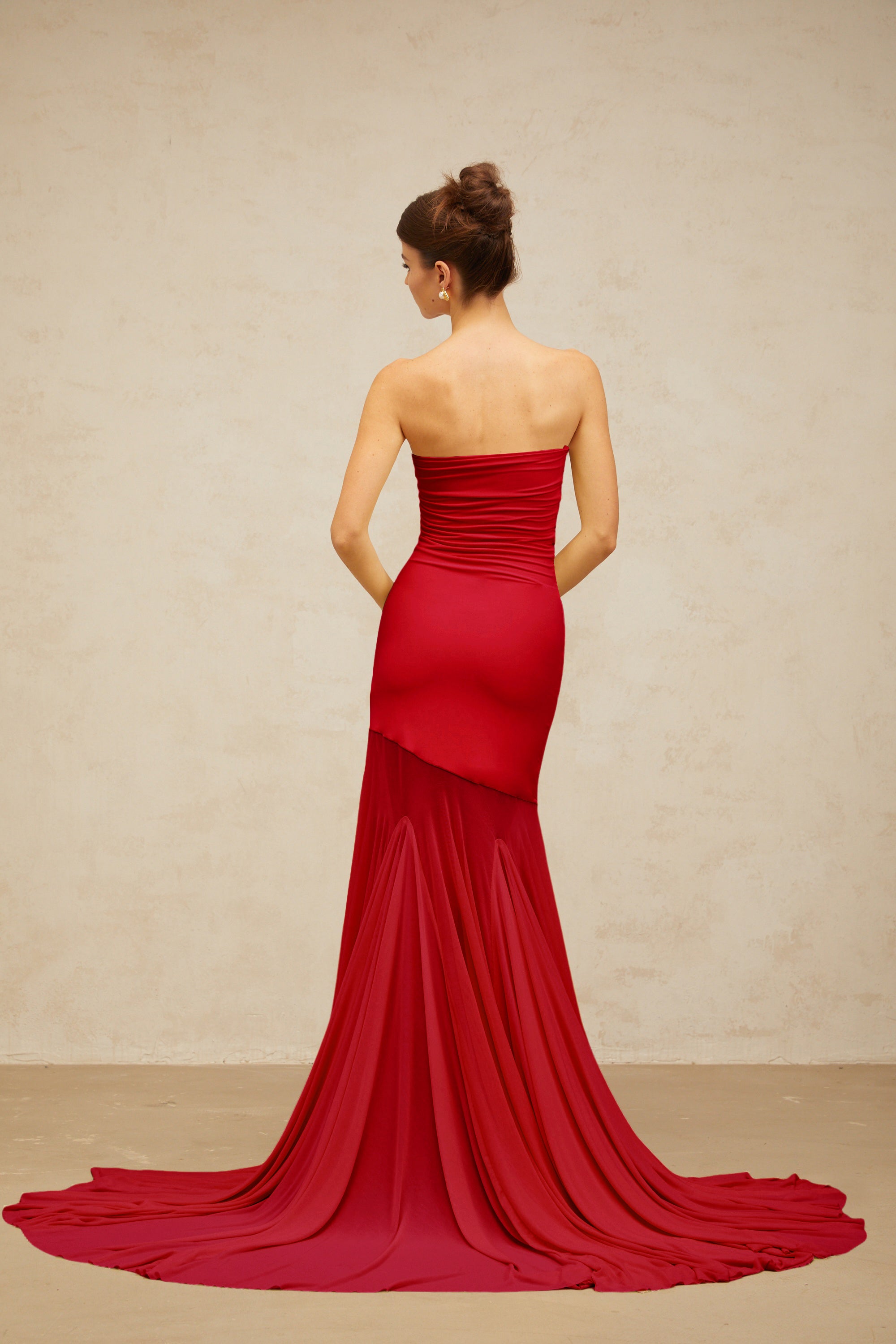 Josiane red off-shoulder sheer tulle maxi dress