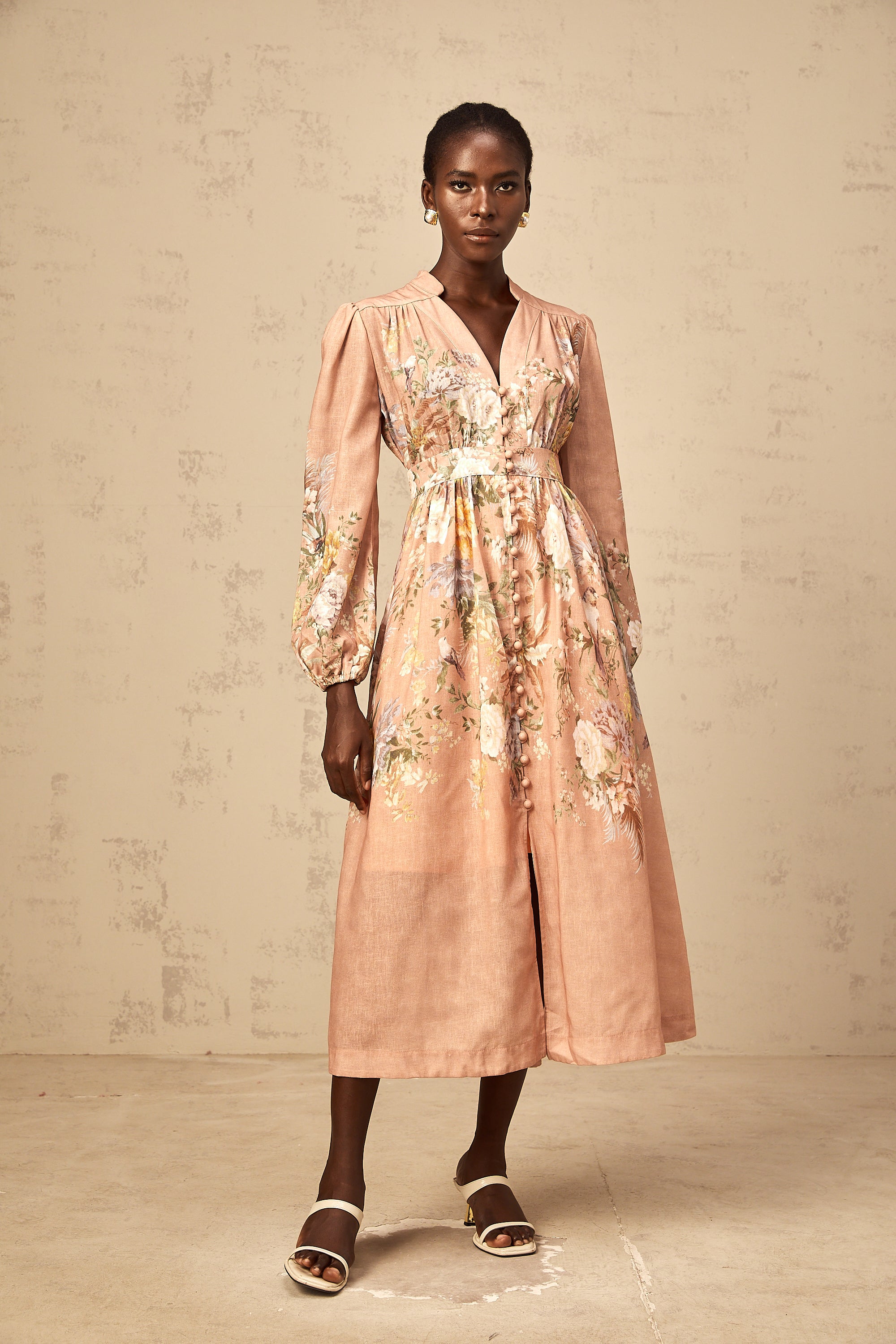 Sidonie pink V-neck floral-print midi dress (Final Sale-US Only)