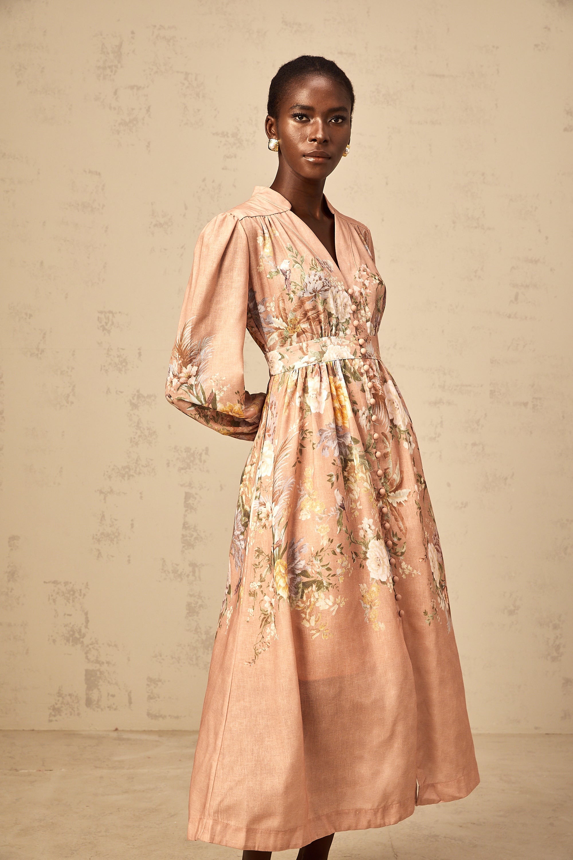 Sidonie pink V-neck floral-print midi dress (Final Sale-US Only)