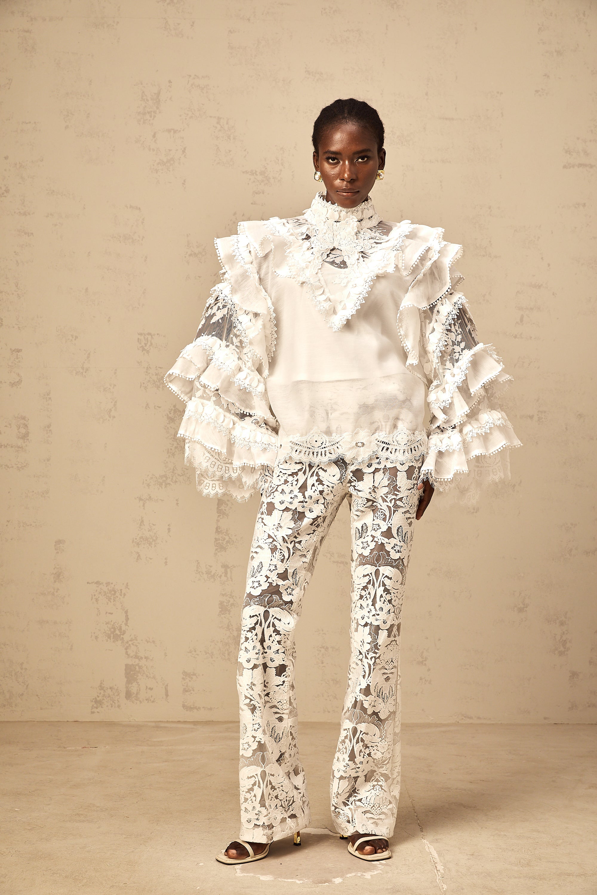 Mylène white tied layered lace blouse (Final Sale-US Only)